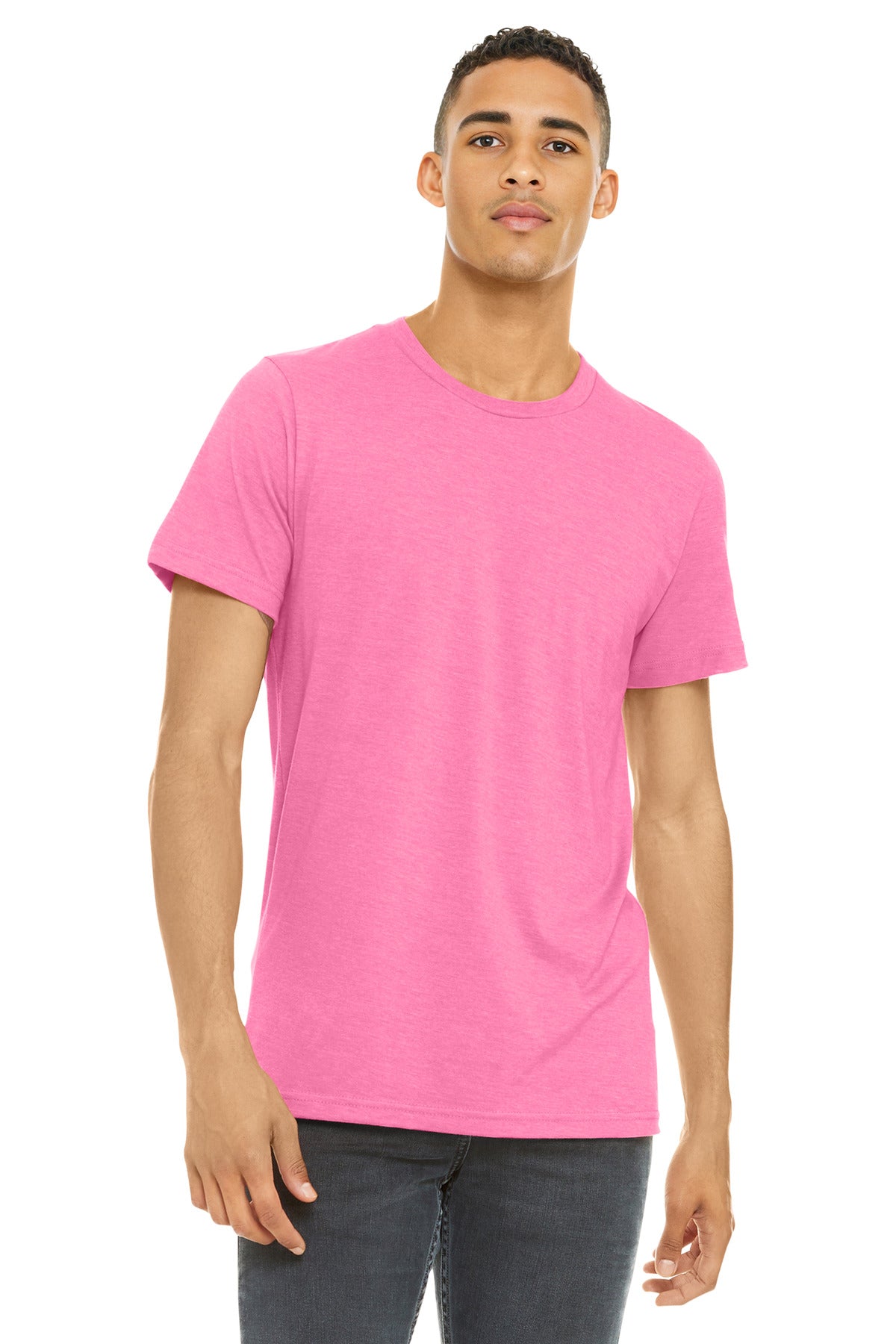 BELLA+CANVAS Unisex Heather CVC Short Sleeve Tee. BC3001CVC - Neon Pink - front