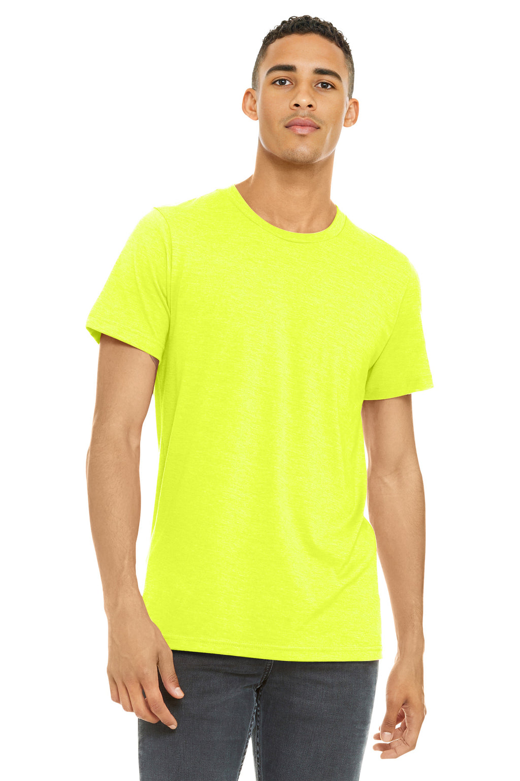 BELLA+CANVAS Unisex Heather CVC Short Sleeve Tee. BC3001CVC - Neon Yellow - front