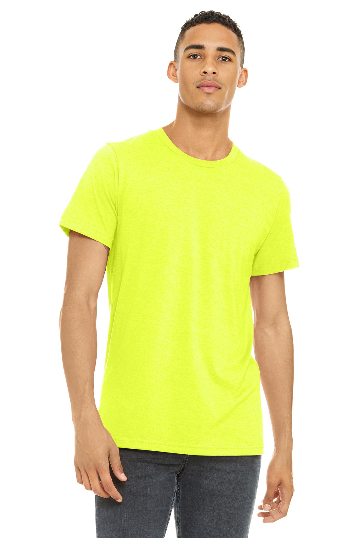 BELLA+CANVAS Unisex Heather CVC Short Sleeve Tee. BC3001CVC - Neon Yellow - front