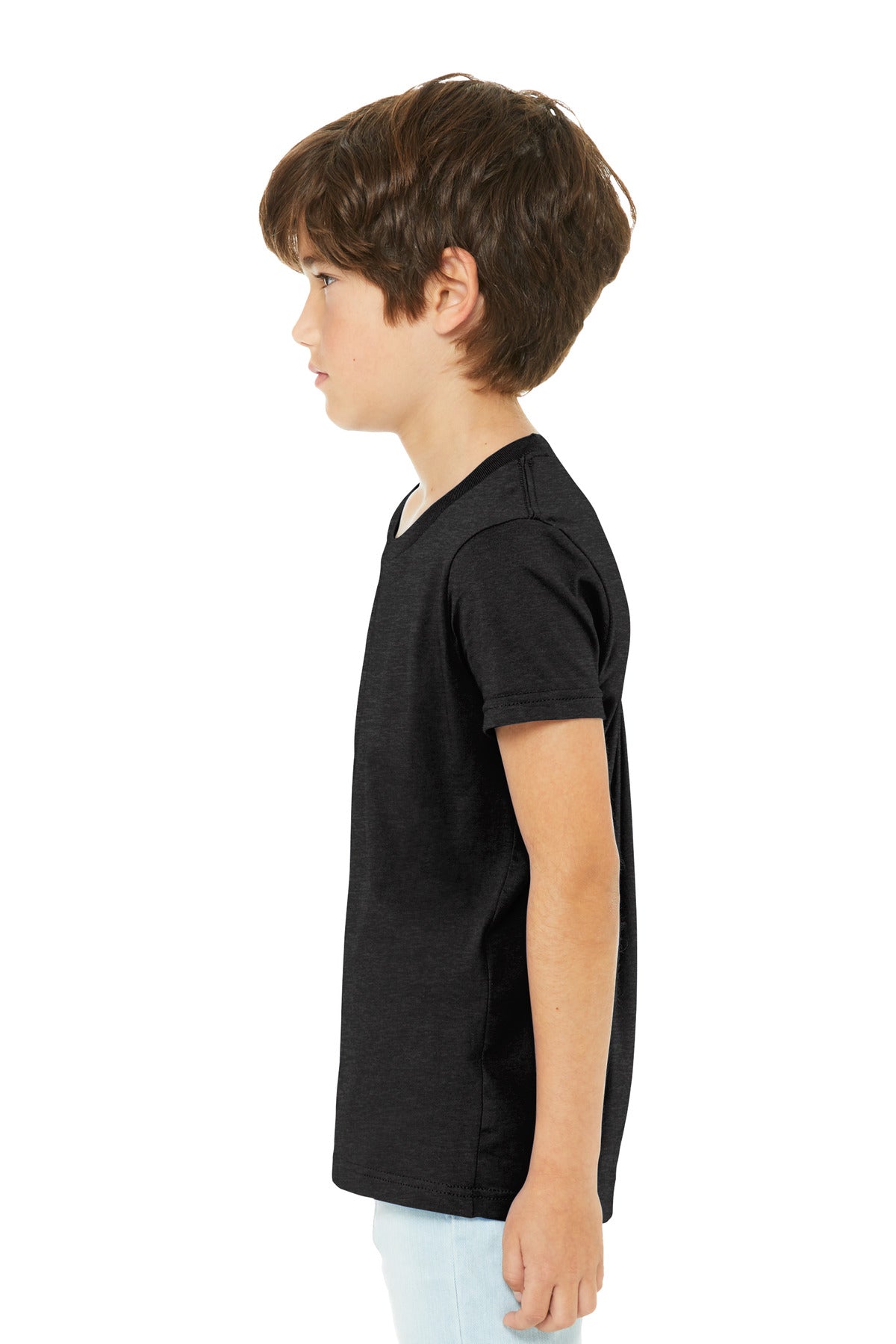 BELLA+CANVAS Youth Heather CVC Tee BC3001YCVC - Black Heather - side