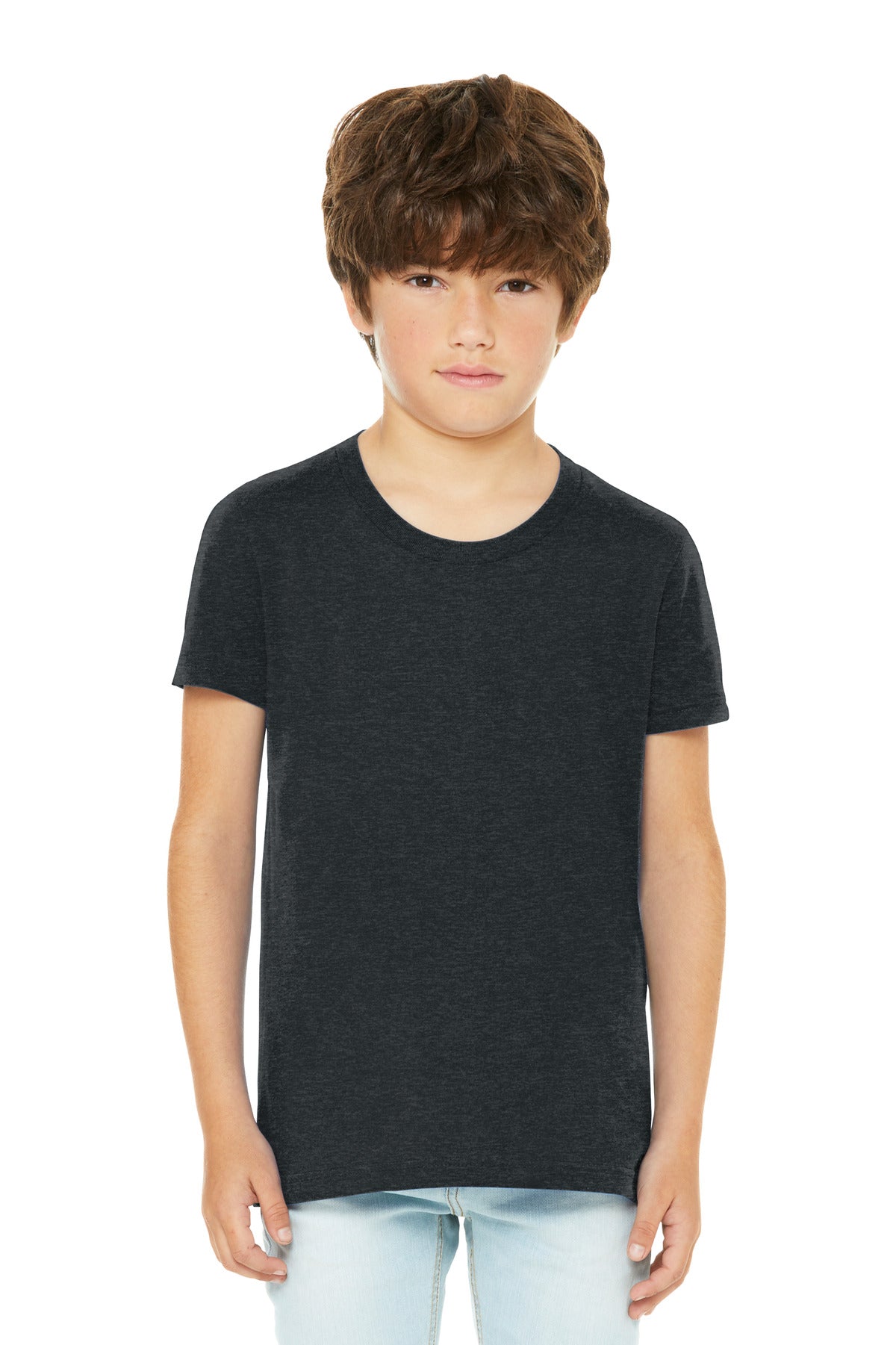 BELLA+CANVAS Youth Heather CVC Tee BC3001YCVC - Dark Grey Heather - front