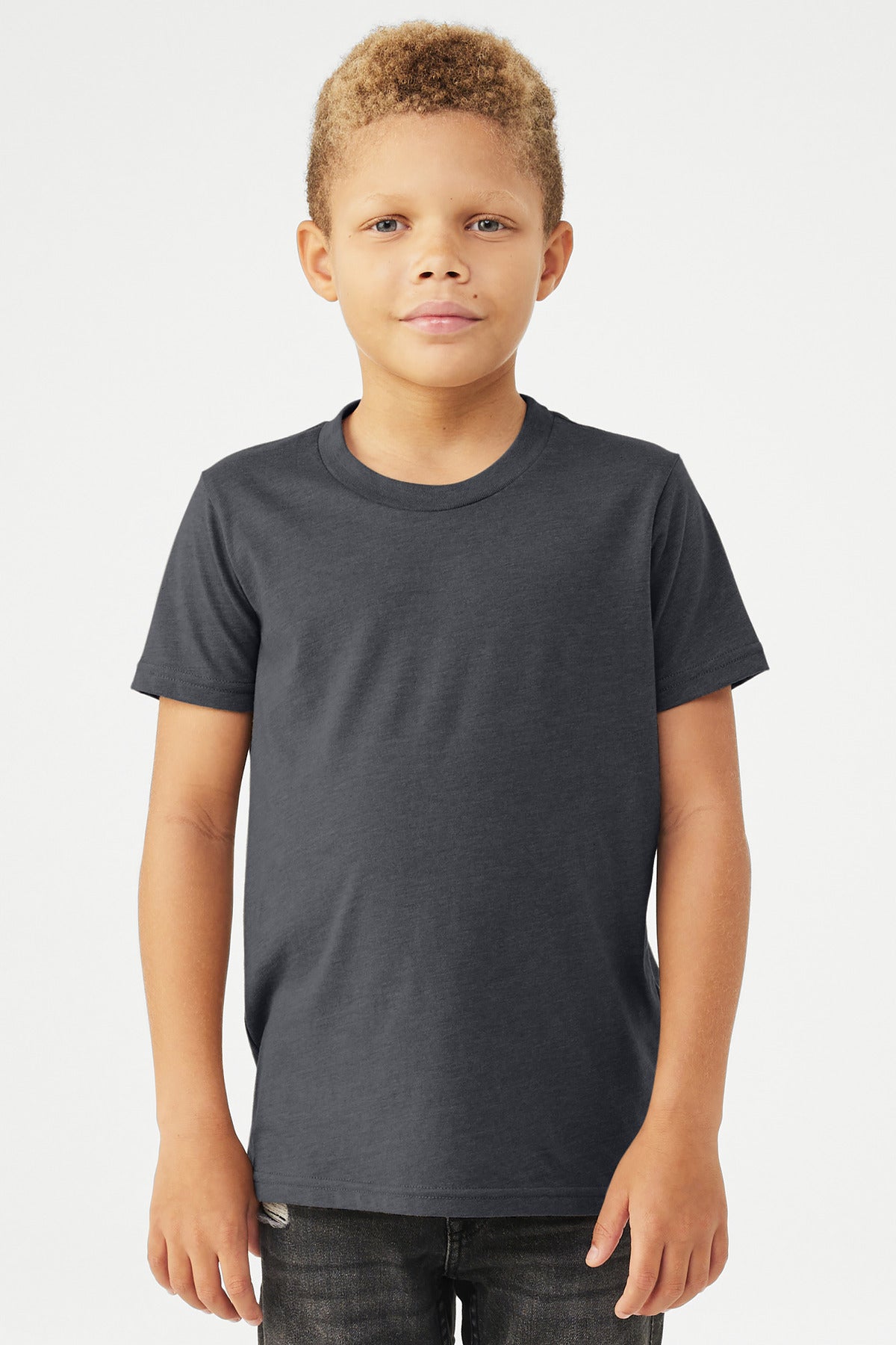 BELLA+CANVAS Youth Heather CVC Tee BC3001YCVC - Heather Midnight Navy - front