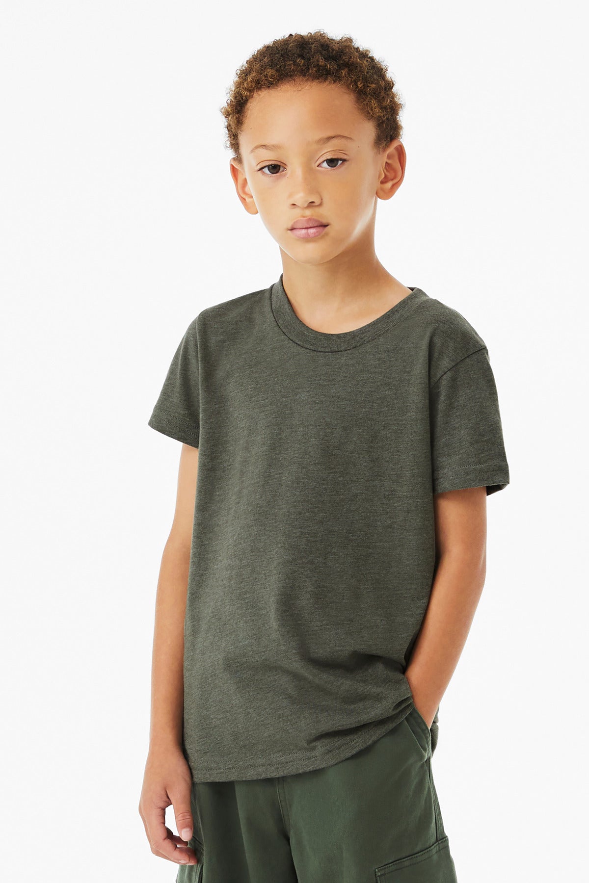 BELLA+CANVAS Youth Heather CVC Tee BC3001YCVC - Heather Military Green - front