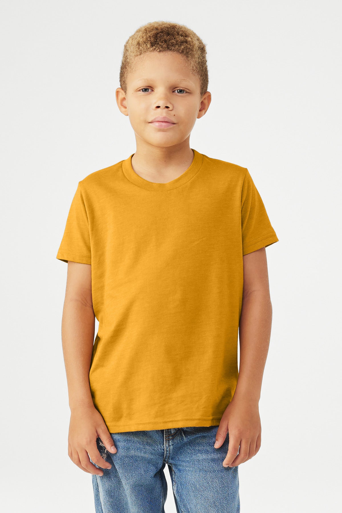 BELLA+CANVAS Youth Heather CVC Tee BC3001YCVC - Heather Mustard - front
