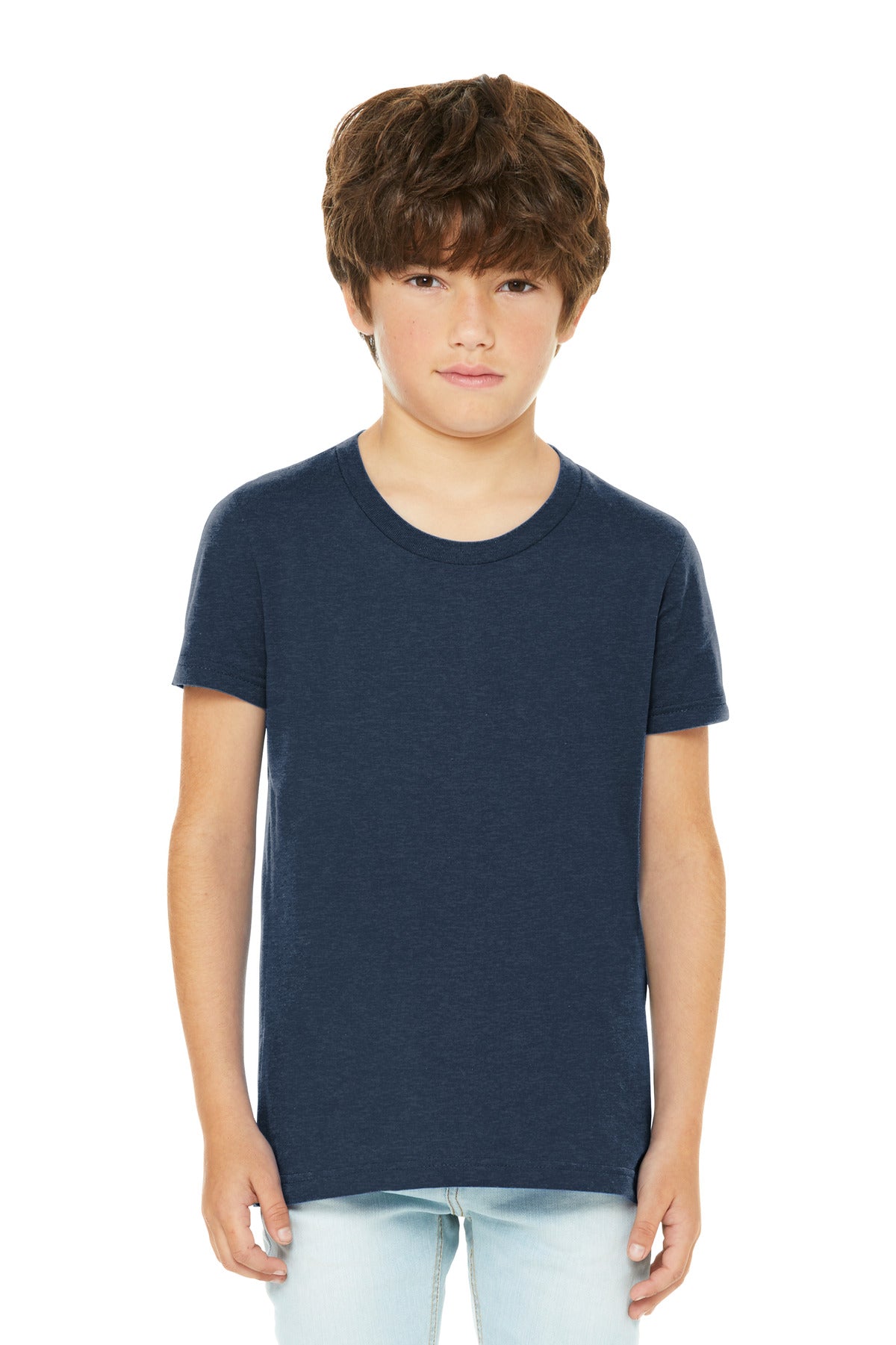 BELLA+CANVAS Youth Heather CVC Tee BC3001YCVC - Heather Navy - front