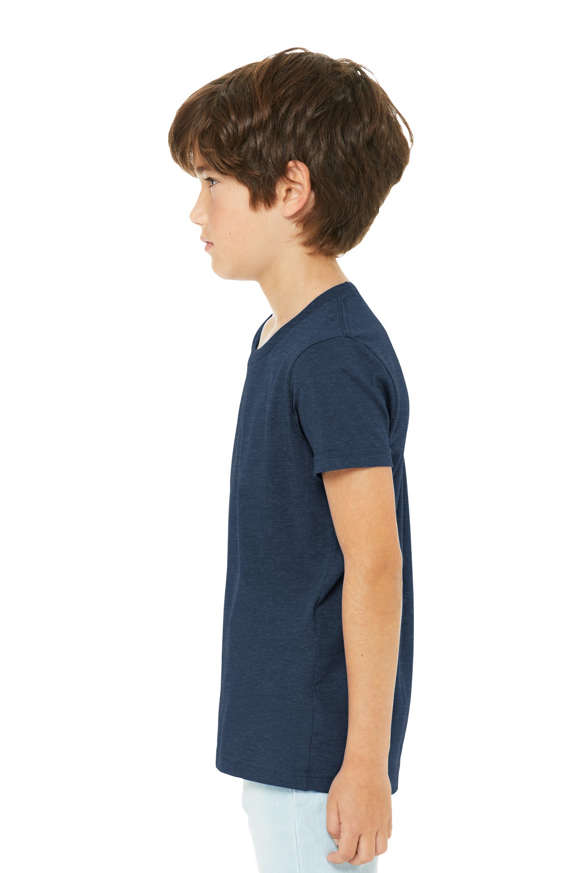 BELLA+CANVAS Youth Heather CVC Tee BC3001YCVC - Heather Navy - side