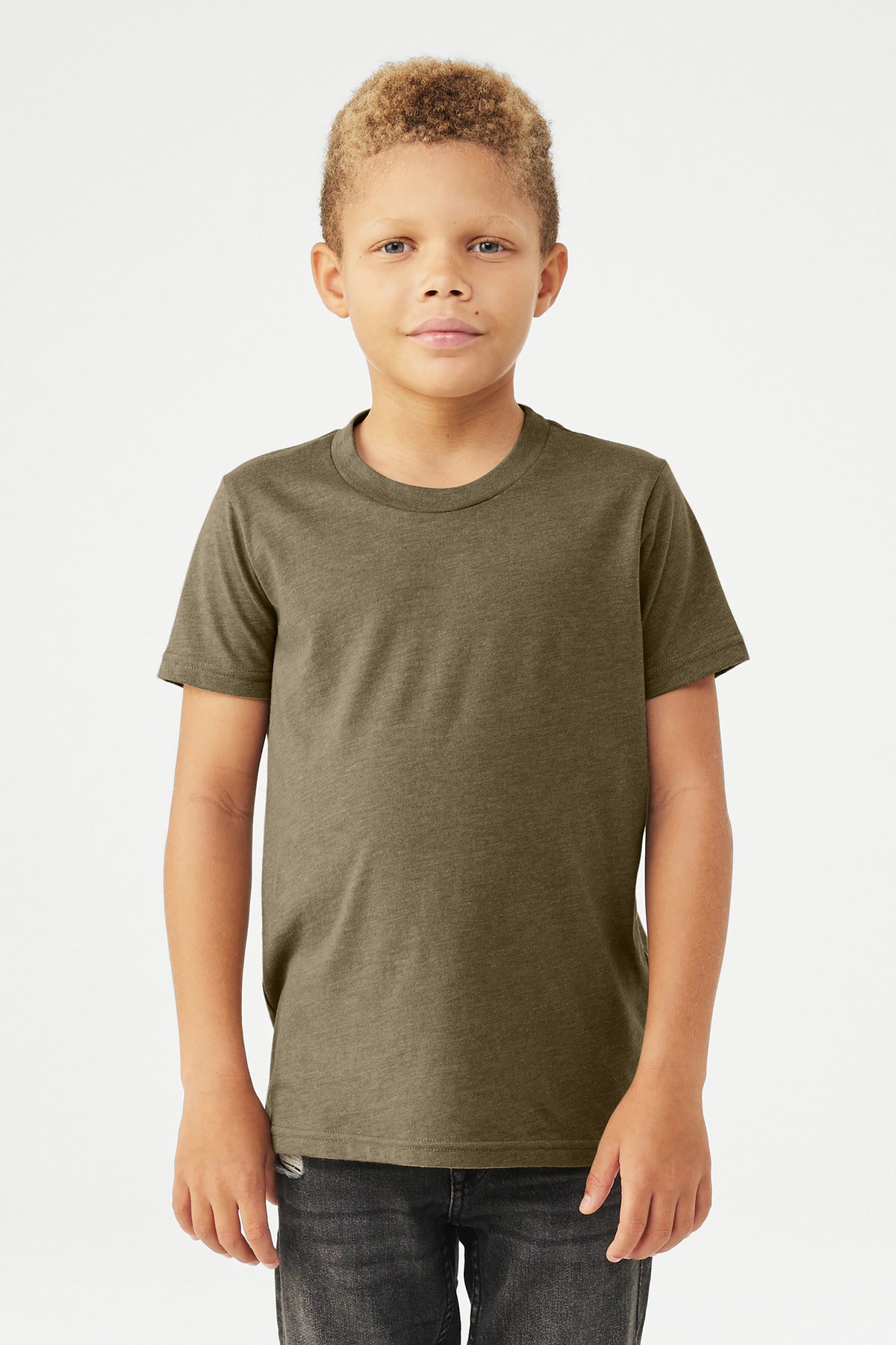 BELLA+CANVAS Youth Heather CVC Tee BC3001YCVC - Heather Olive - front