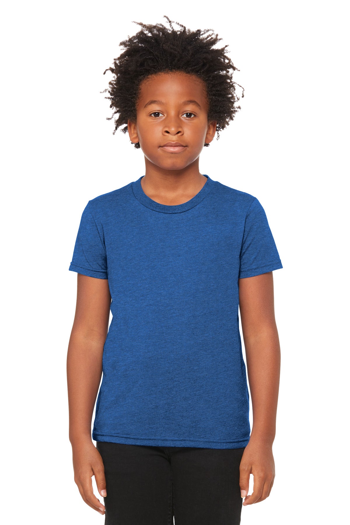 BELLA+CANVAS Youth Heather CVC Tee BC3001YCVC - Heather True Royal - front