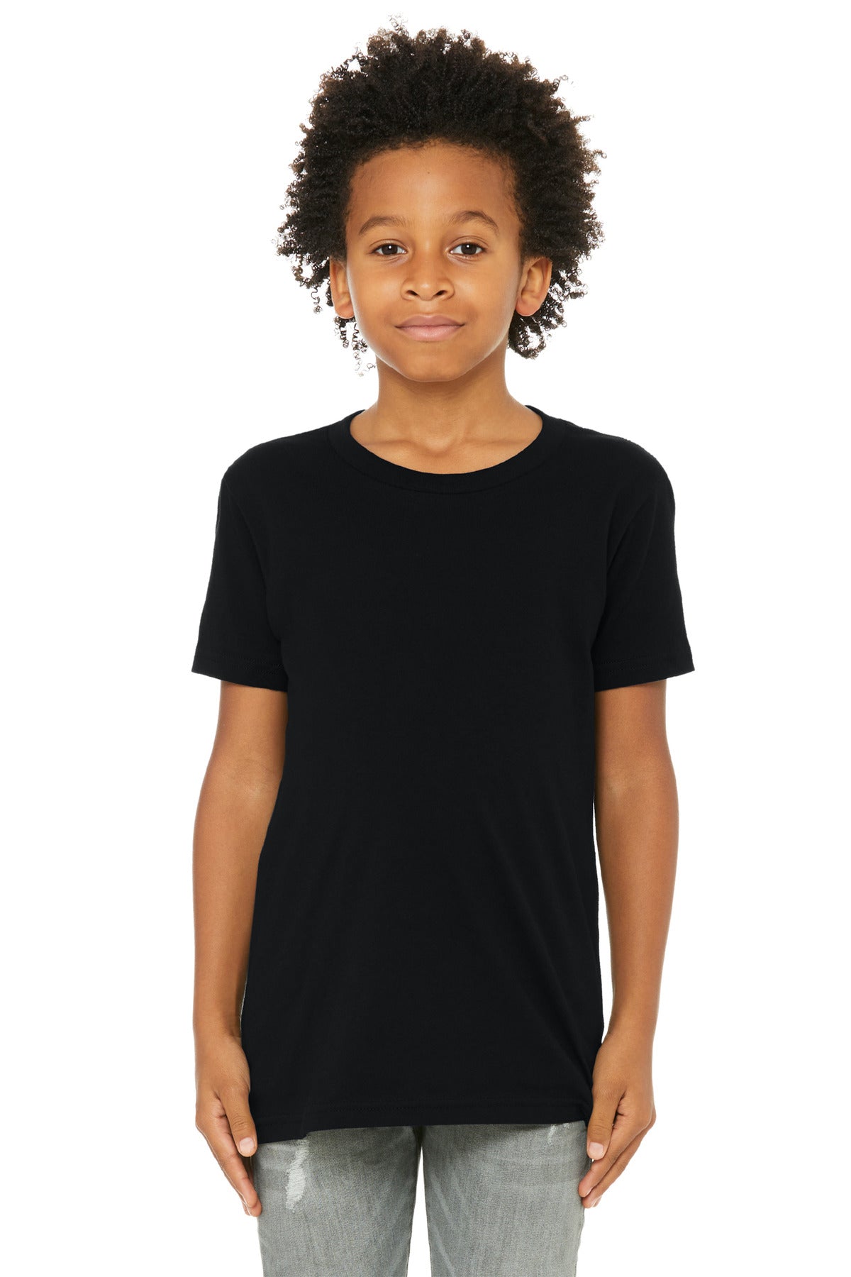 BELLA+CANVAS Youth Jersey Short Sleeve Tee. BC3001Y - Black - front