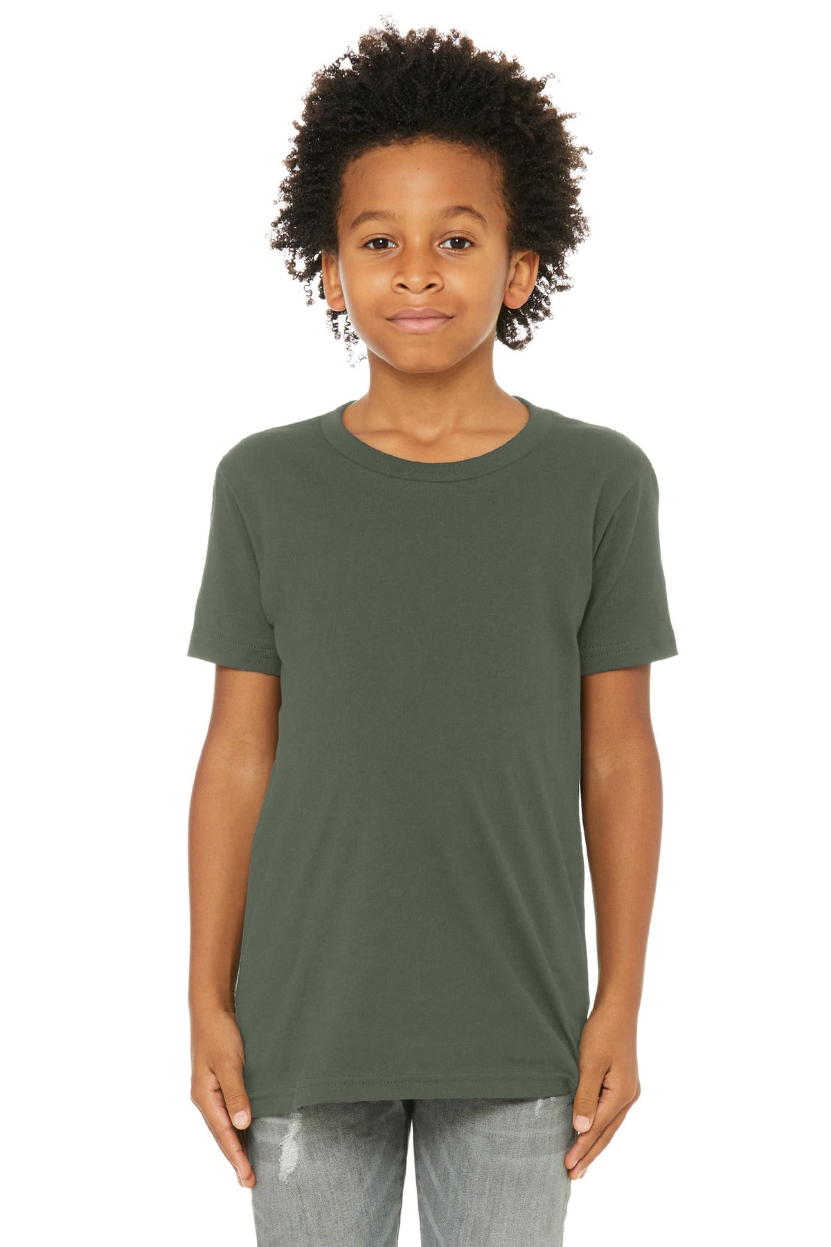 BELLA+CANVAS Youth Jersey Short Sleeve Tee. BC3001Y - Military Green - front