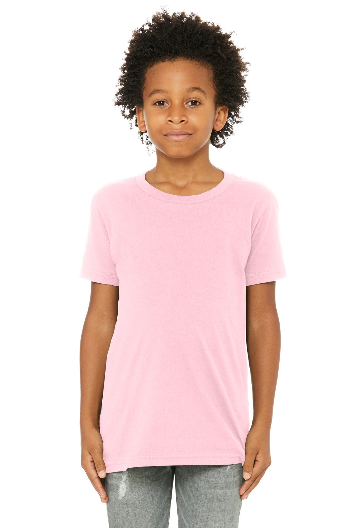 BELLA+CANVAS Youth Jersey Short Sleeve Tee. BC3001Y - Pink - front