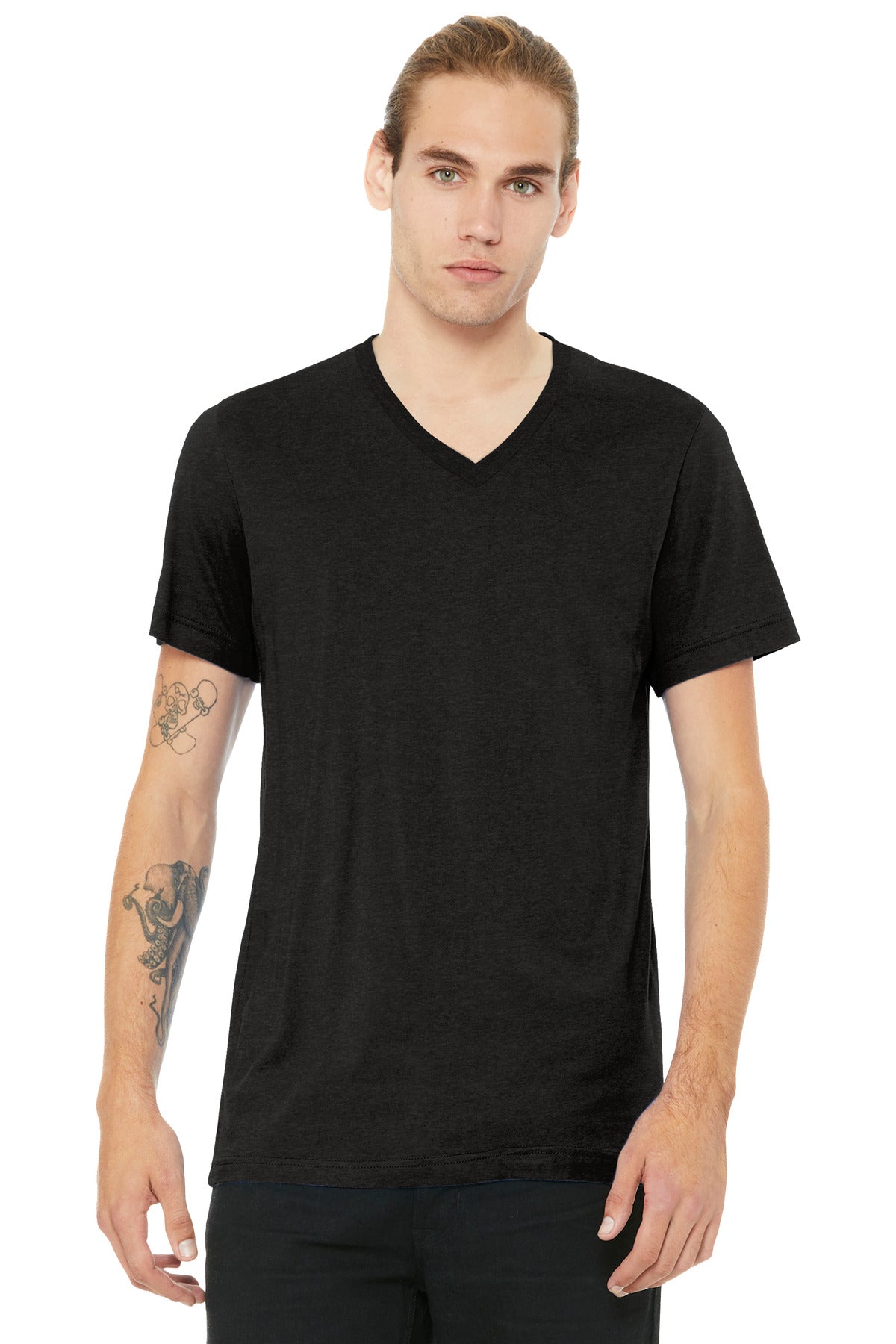 BELLA+CANVAS Unisex Heather CVC V-Neck Tee BC3005CVC - Black Heather - front