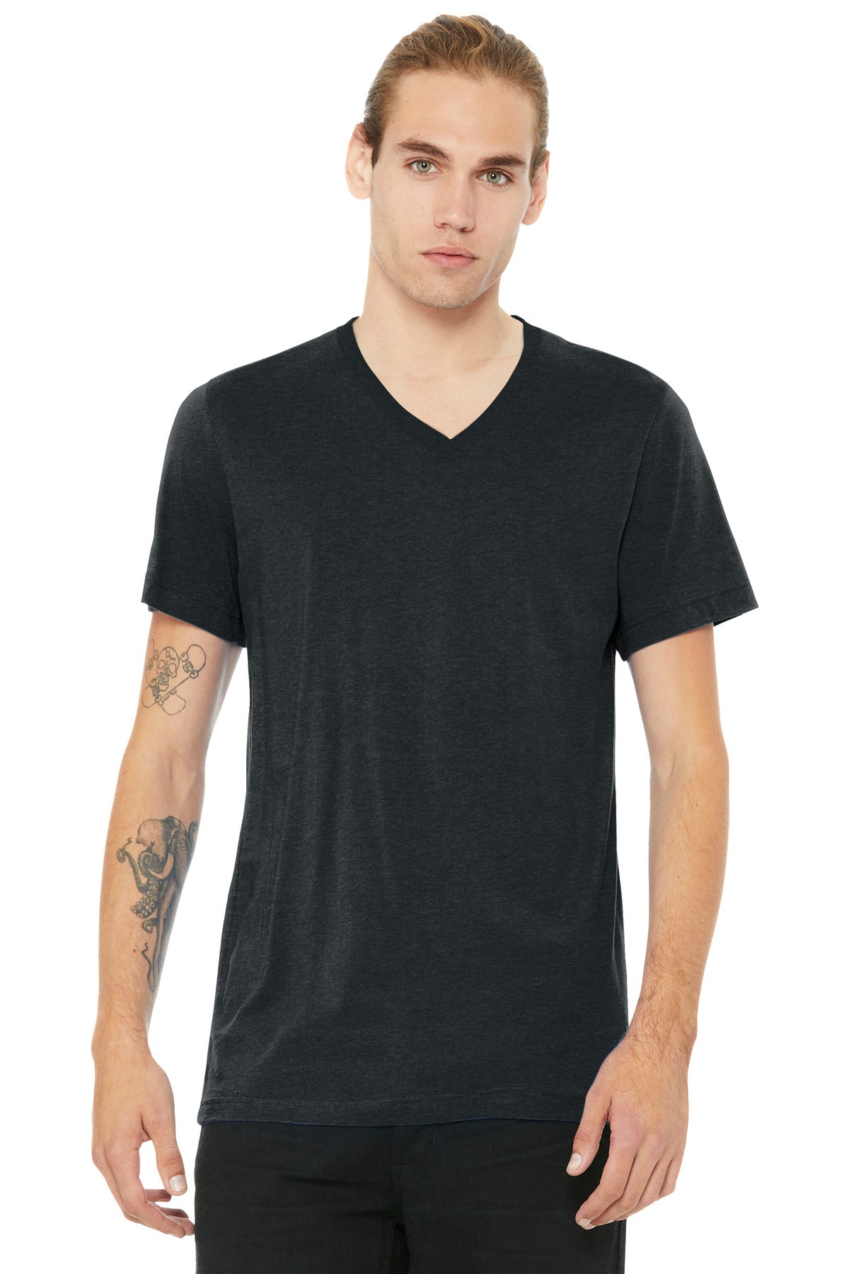 BELLA+CANVAS Unisex Heather CVC V-Neck Tee BC3005CVC - Dark Grey Heather - front
