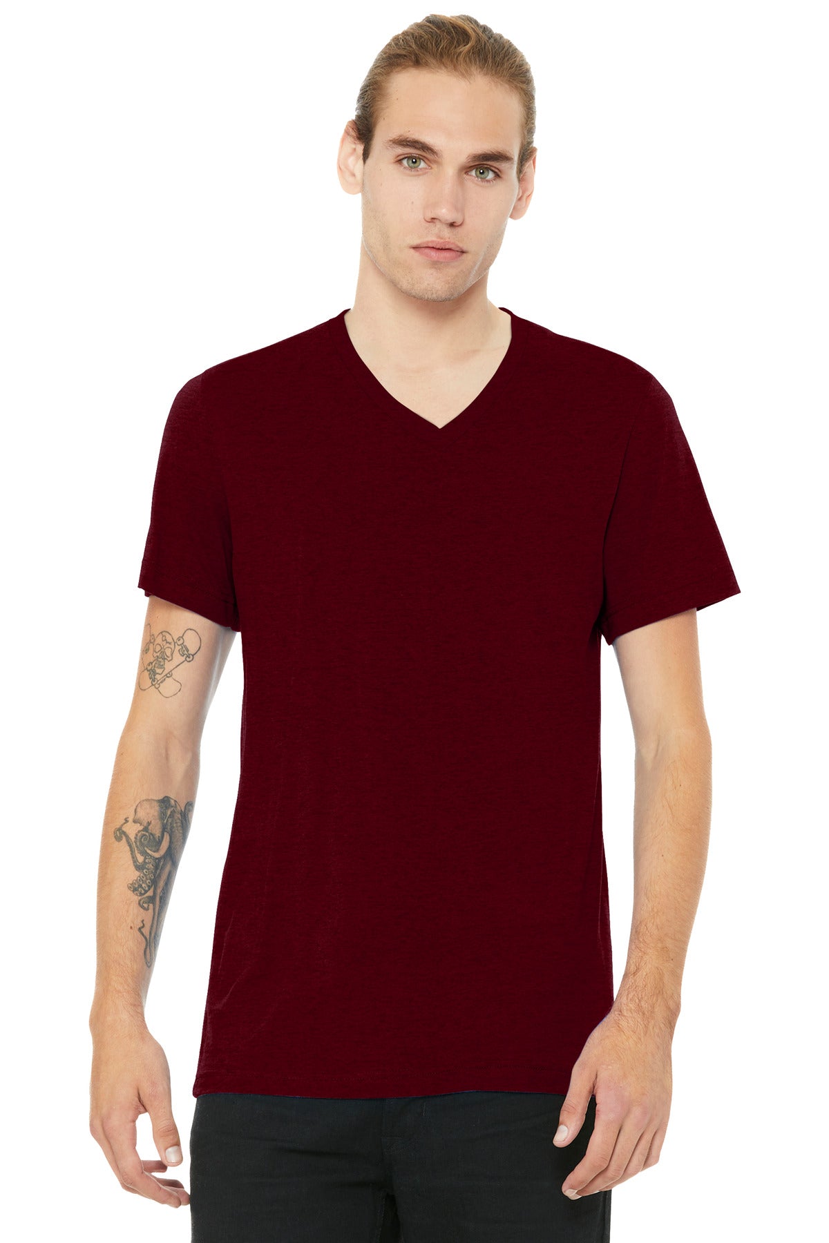 BELLA+CANVAS Unisex Heather CVC V-Neck Tee BC3005CVC - Heather Cardinal - front
