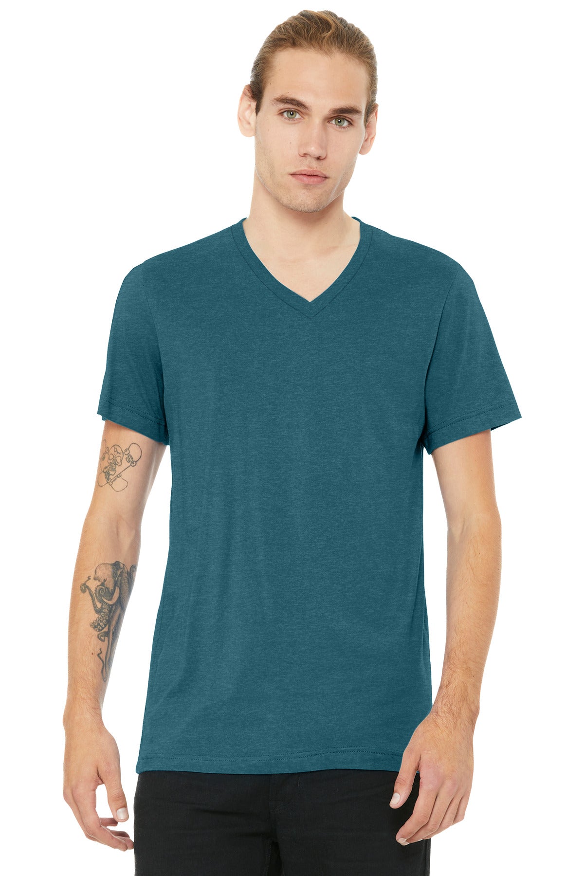 BELLA+CANVAS Unisex Heather CVC V-Neck Tee BC3005CVC - Heather Deep Teal - front