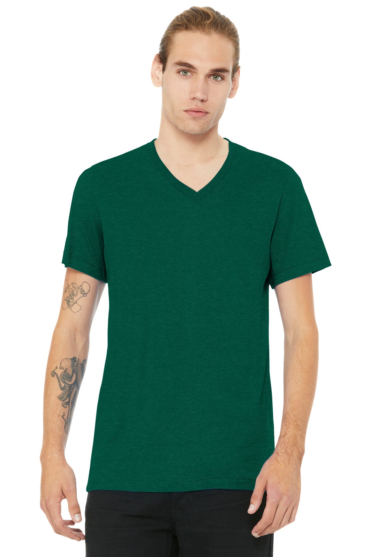 BELLA+CANVAS Unisex Heather CVC V-Neck Tee BC3005CVC - Heather Grass Green - front
