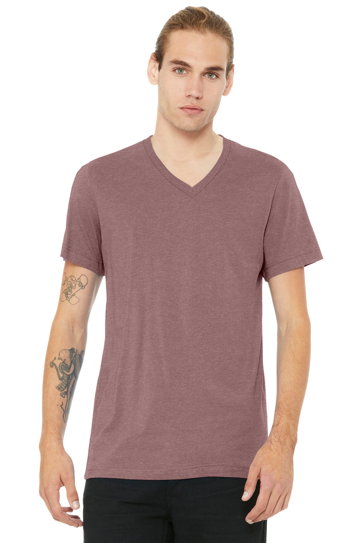 BELLA+CANVAS Unisex Heather CVC V-Neck Tee BC3005CVC - Heather Mauve - front