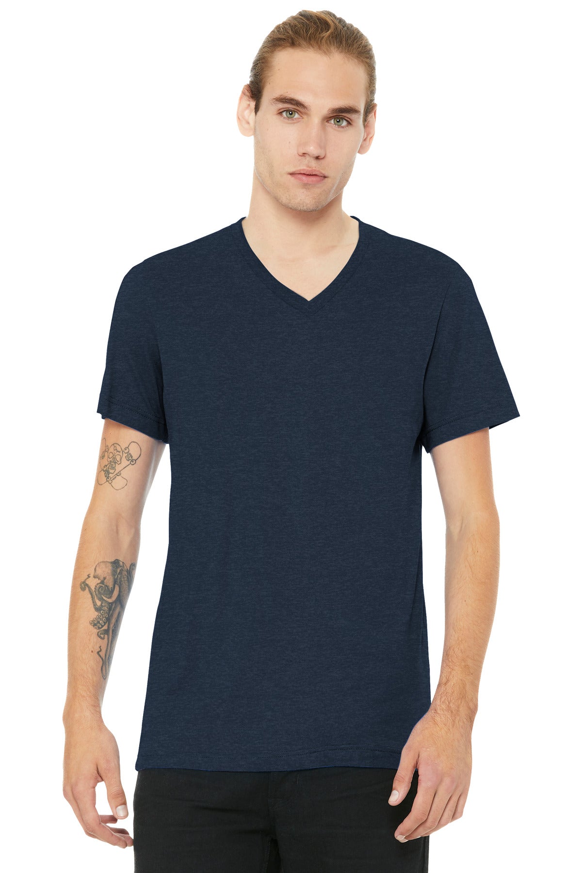 BELLA+CANVAS Unisex Heather CVC V-Neck Tee BC3005CVC - Heather Navy - front