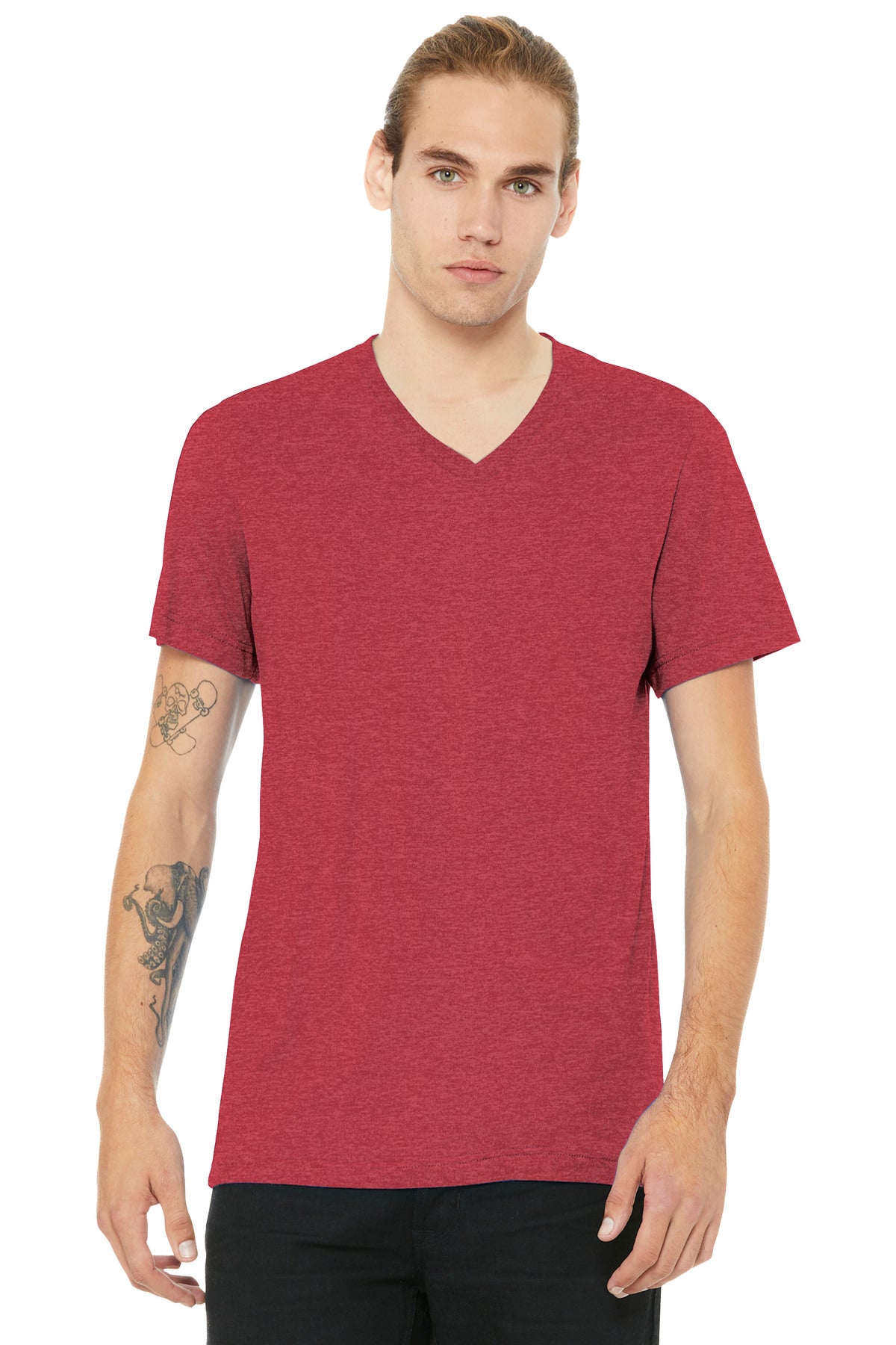 BELLA+CANVAS Unisex Heather CVC V-Neck Tee BC3005CVC - Heather Red - front