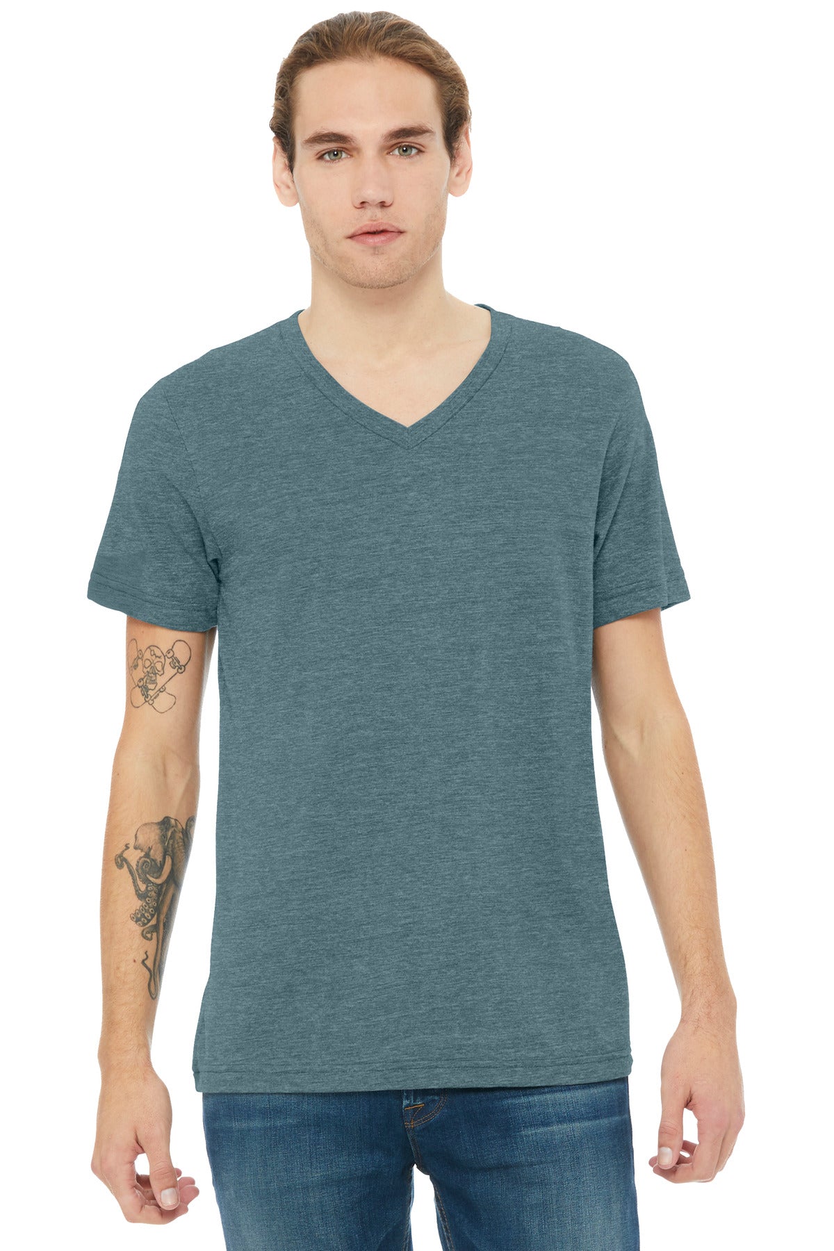 BELLA+CANVAS Unisex Heather CVC V-Neck Tee BC3005CVC - Heather Slate - front
