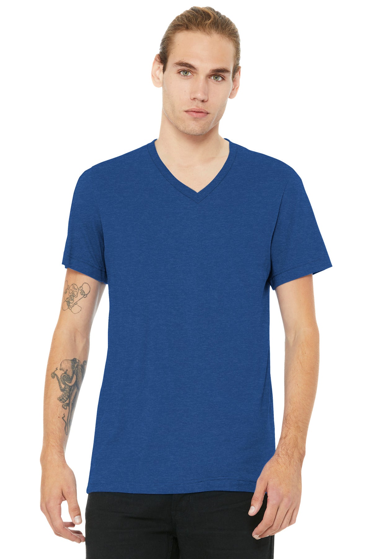 BELLA+CANVAS Unisex Heather CVC V-Neck Tee BC3005CVC - Heather True Royal - front