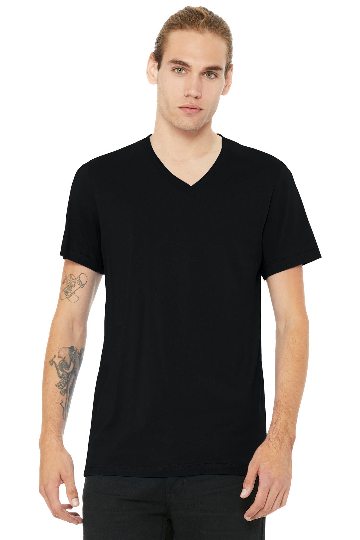 BELLA+CANVAS Unisex Heather CVC V-Neck Tee BC3005CVC - Solid Black Blend - front