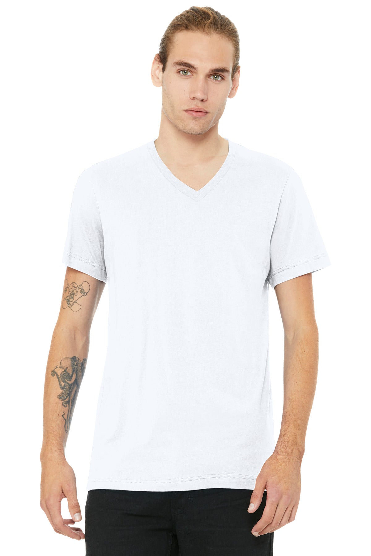 BELLA+CANVAS Unisex Heather CVC V-Neck Tee BC3005CVC - Solid White Blend - front