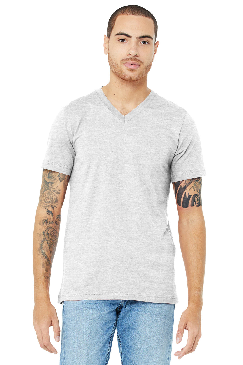 BELLA+CANVAS Unisex Jersey Short Sleeve V-Neck Tee. BC3005 - Ash - front