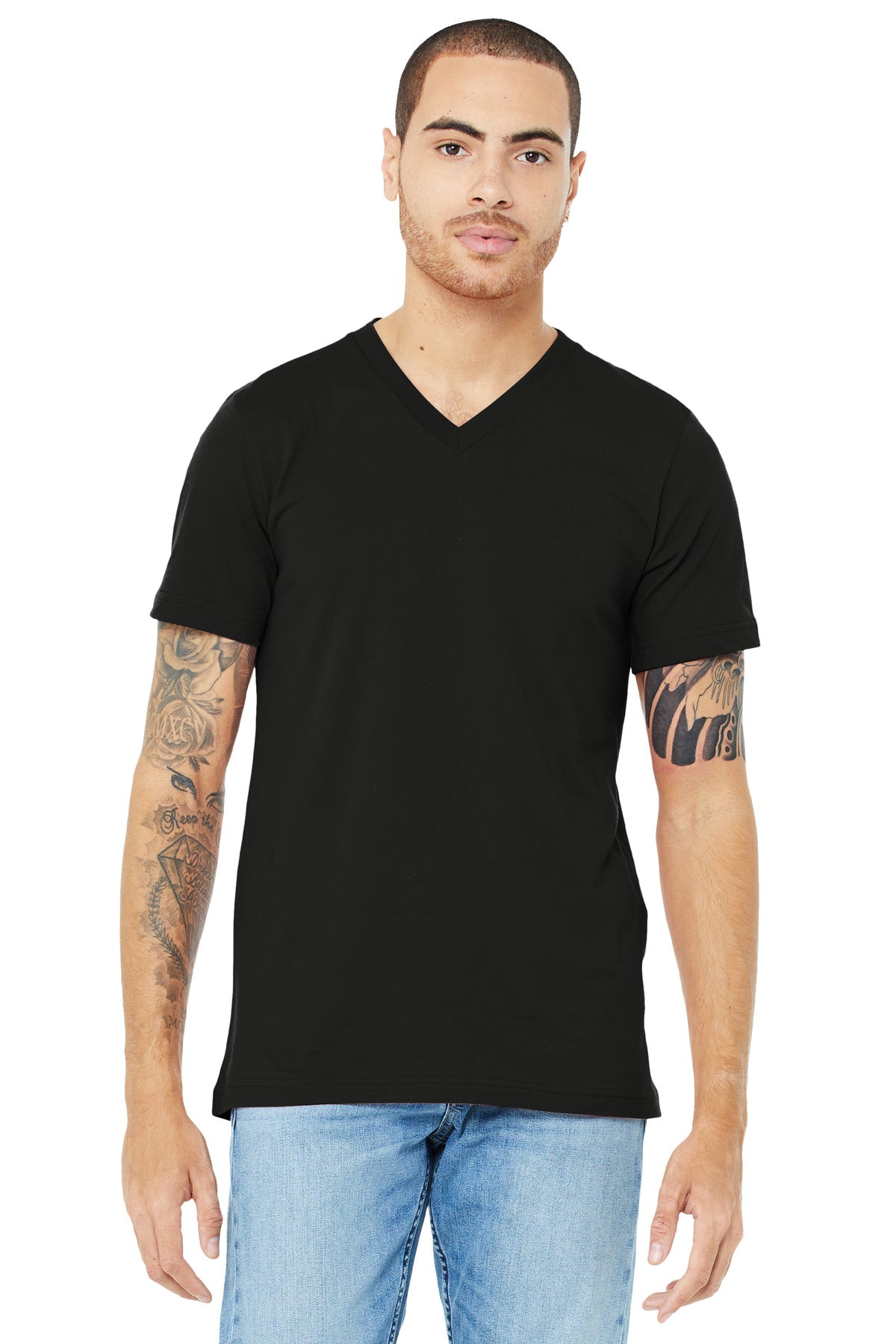 BELLA+CANVAS Unisex Jersey Short Sleeve V-Neck Tee. BC3005 - Black - front