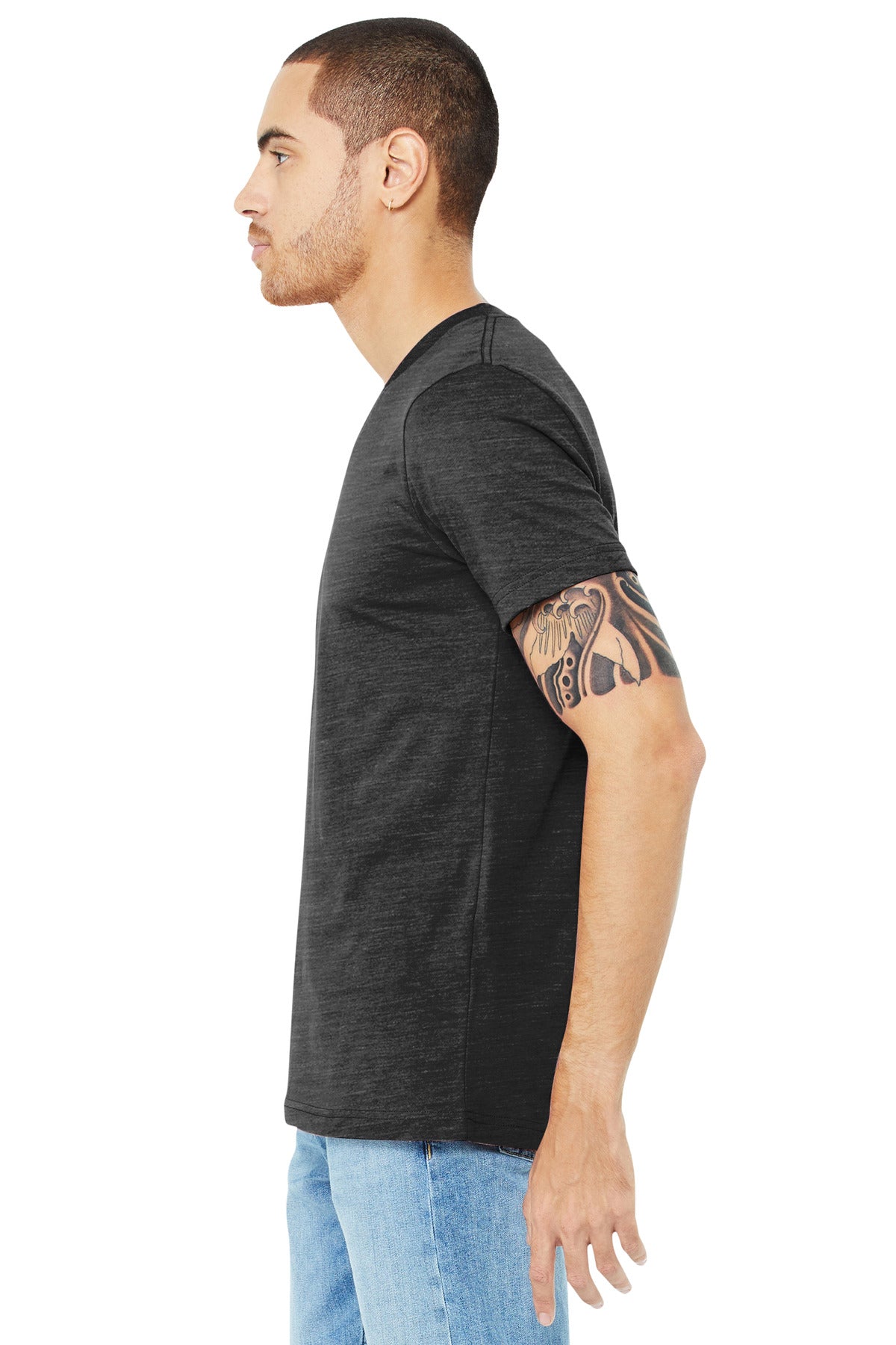 BELLA+CANVAS Unisex Jersey Short Sleeve V-Neck Tee. BC3005 - Charcoal Black Slub - side