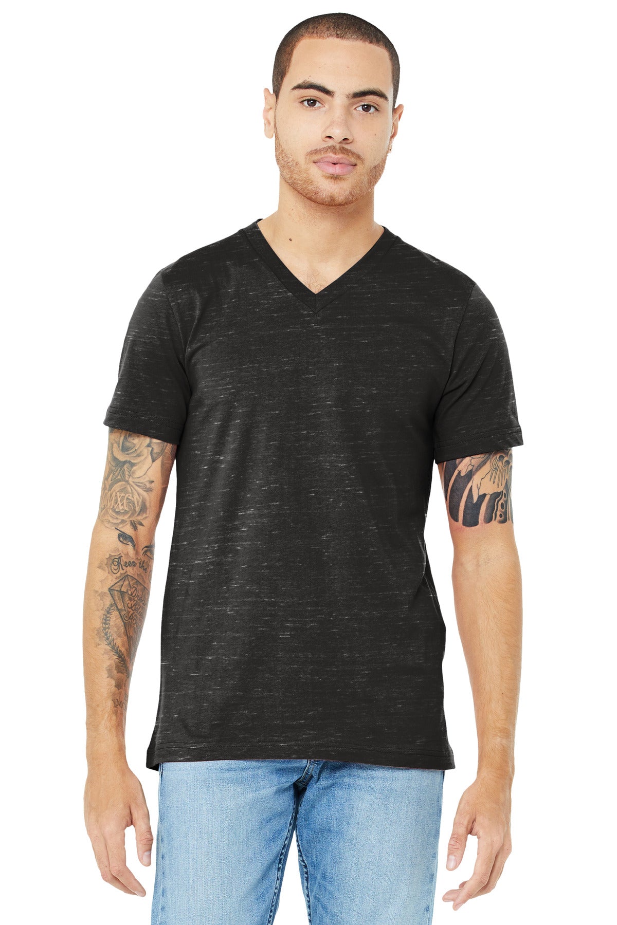 BELLA+CANVAS Unisex Jersey Short Sleeve V-Neck Tee. BC3005 - Charcoal Marble - front