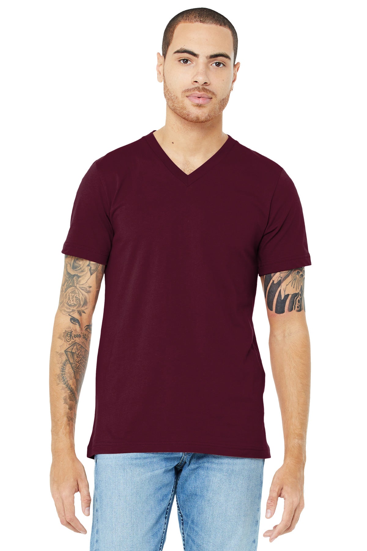 BELLA+CANVAS Unisex Jersey Short Sleeve V-Neck Tee. BC3005 - Maroon - front