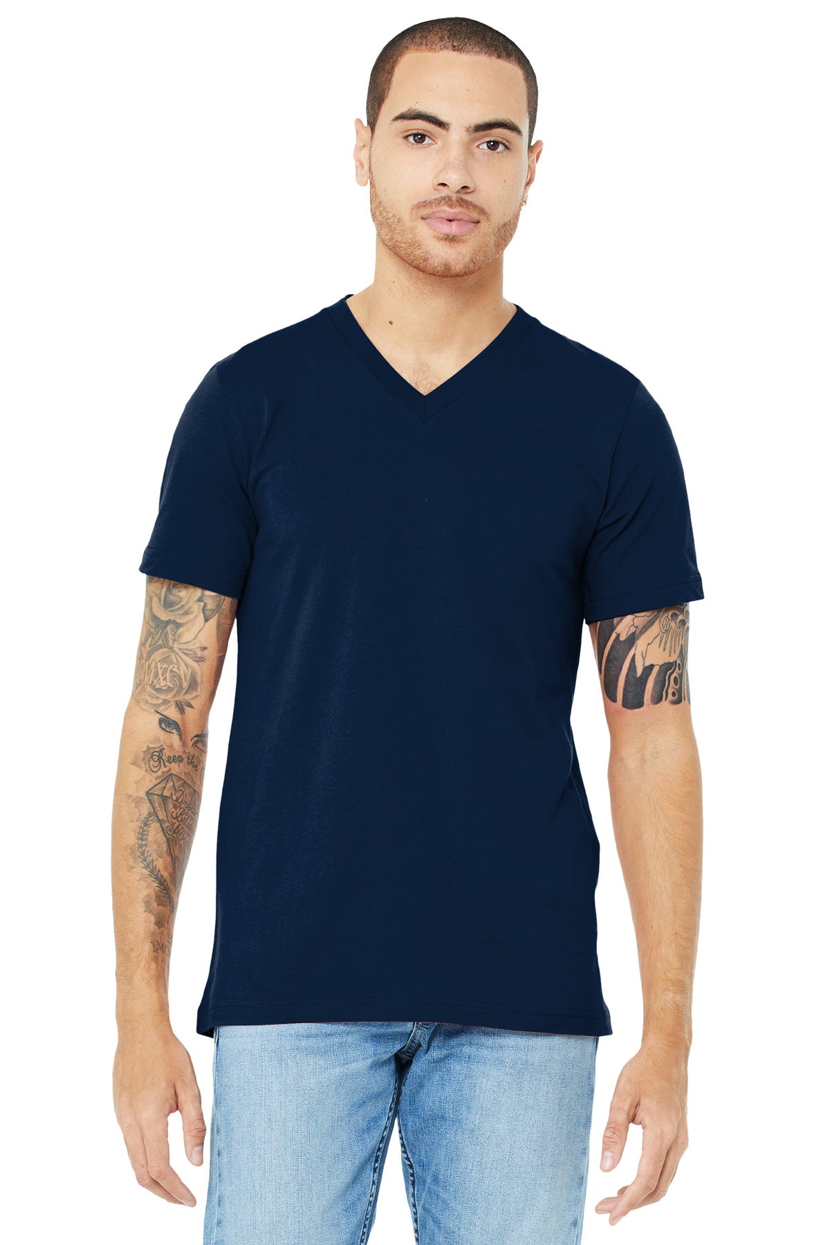 BELLA+CANVAS Unisex Jersey Short Sleeve V-Neck Tee. BC3005 - Navy - front