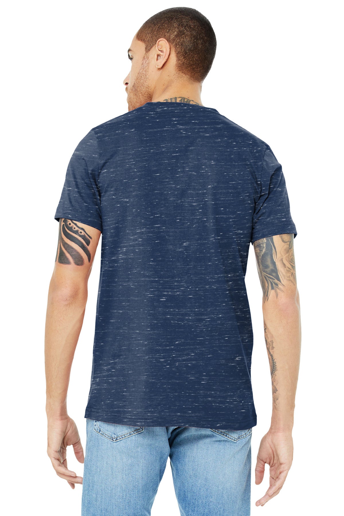 BELLA+CANVAS Unisex Jersey Short Sleeve V-Neck Tee. BC3005 - Navy Marble - back