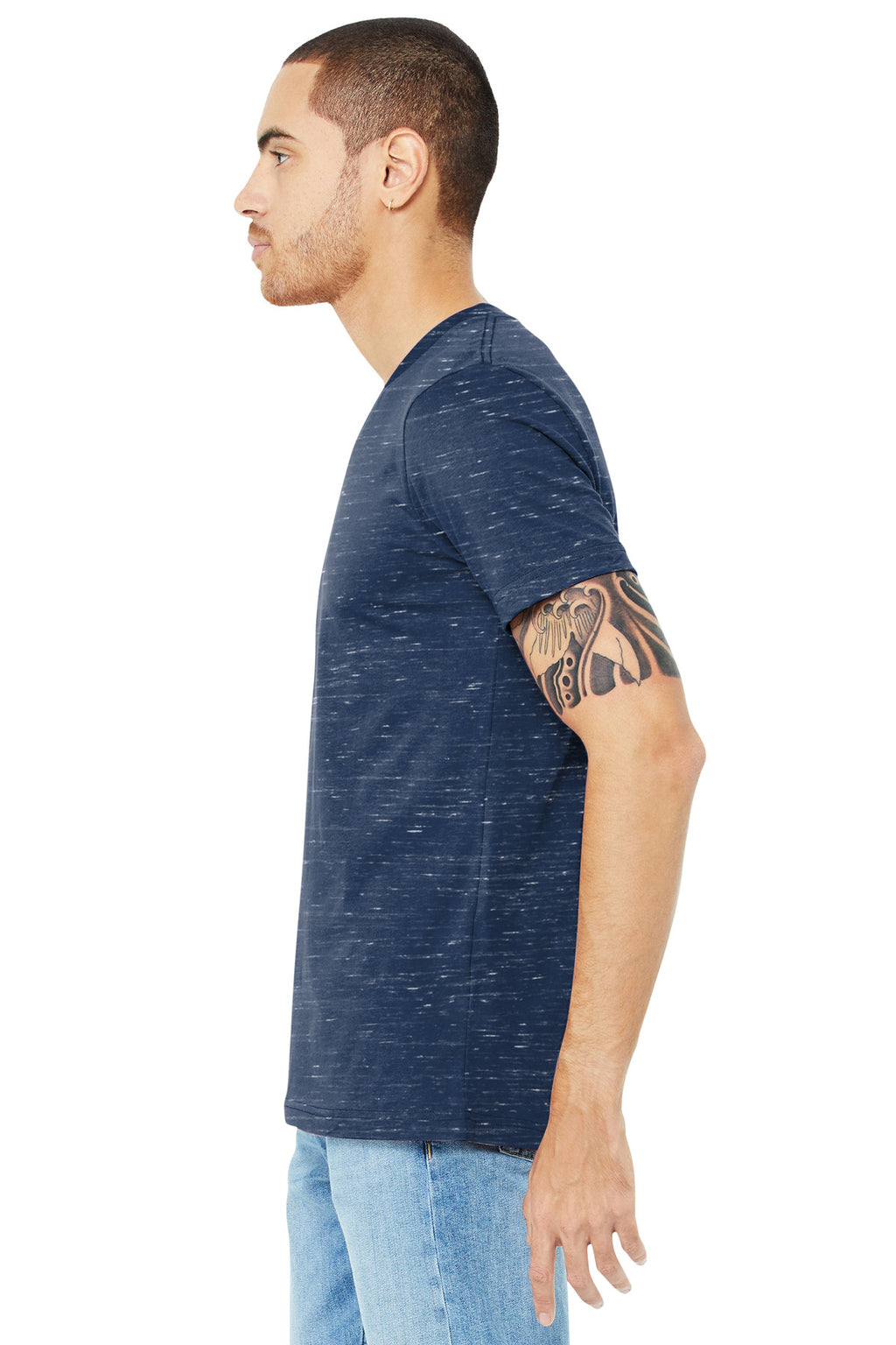 BELLA+CANVAS Unisex Jersey Short Sleeve V-Neck Tee. BC3005 - Navy Marble - side