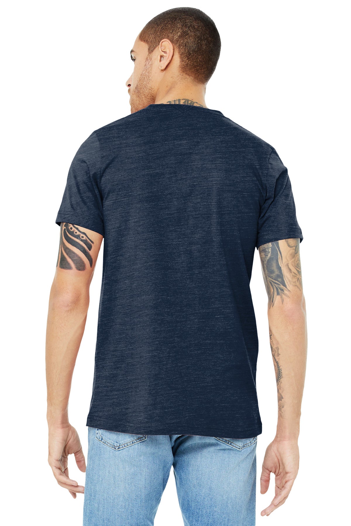 BELLA+CANVAS Unisex Jersey Short Sleeve V-Neck Tee. BC3005 - Navy Slub - back