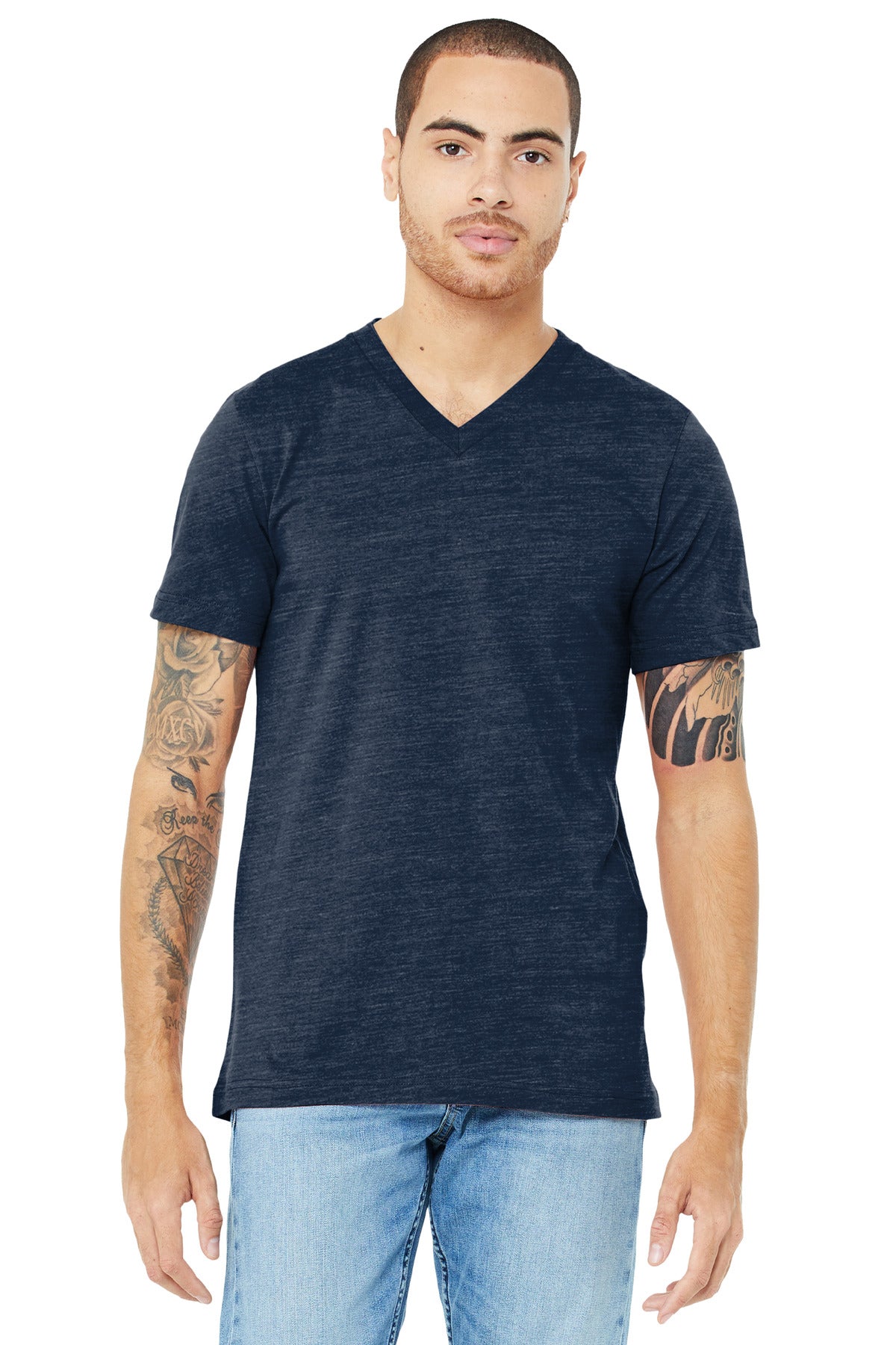 BELLA+CANVAS Unisex Jersey Short Sleeve V-Neck Tee. BC3005 - Navy Slub - front