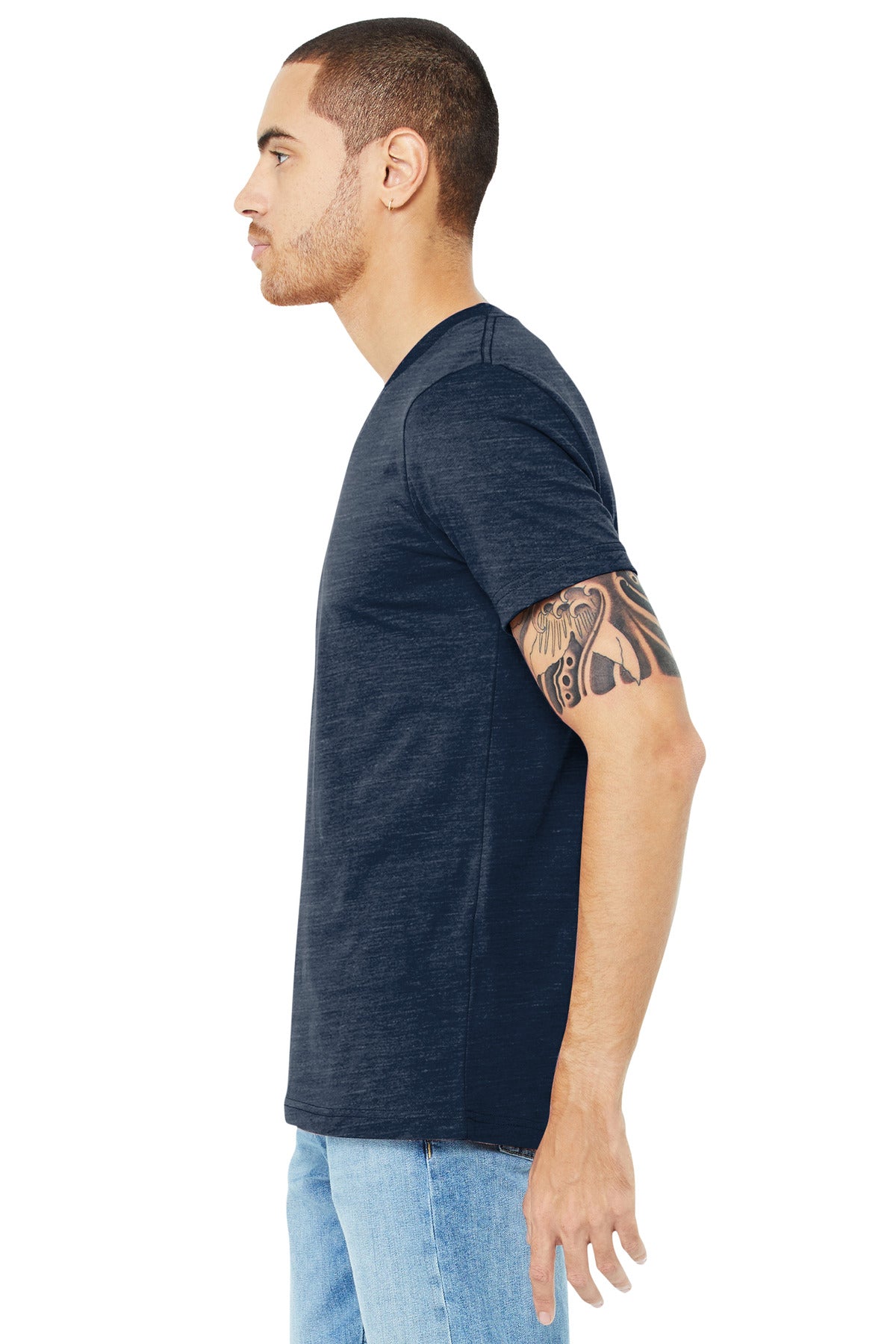 BELLA+CANVAS Unisex Jersey Short Sleeve V-Neck Tee. BC3005 - Navy Slub - side