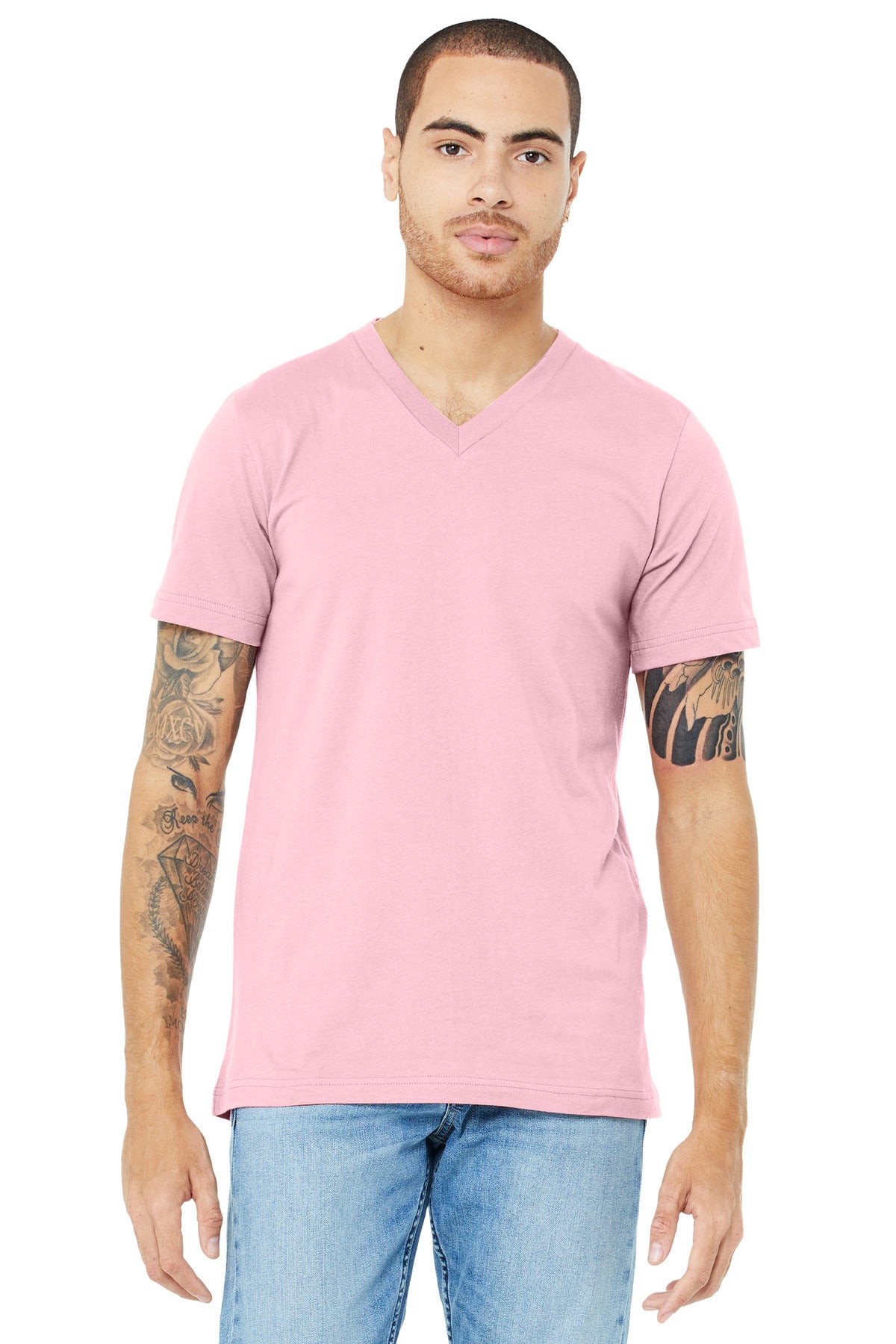 BELLA+CANVAS Unisex Jersey Short Sleeve V-Neck Tee. BC3005 - Pink - front
