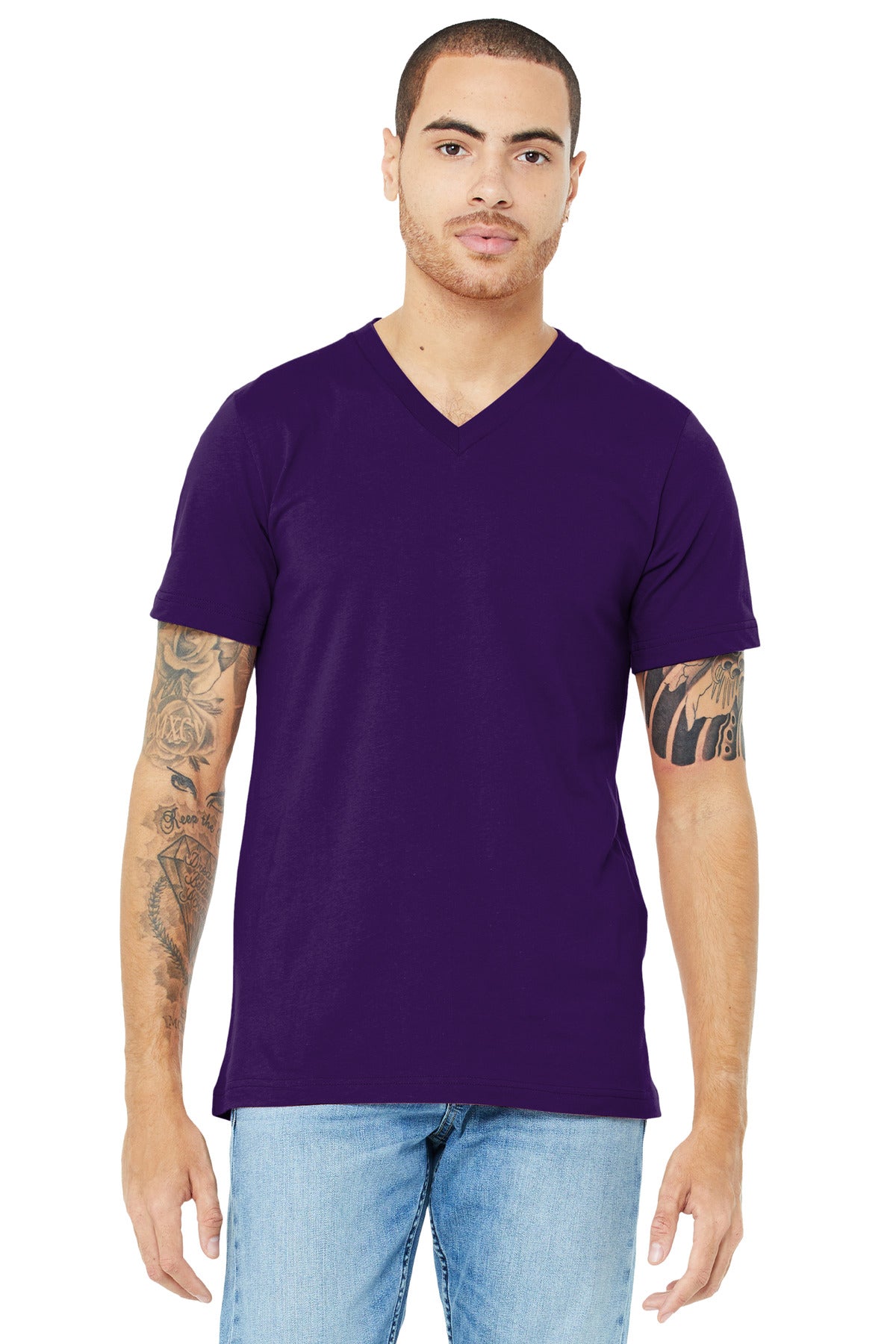 BELLA+CANVAS Unisex Jersey Short Sleeve V-Neck Tee. BC3005 - Team Purple - front