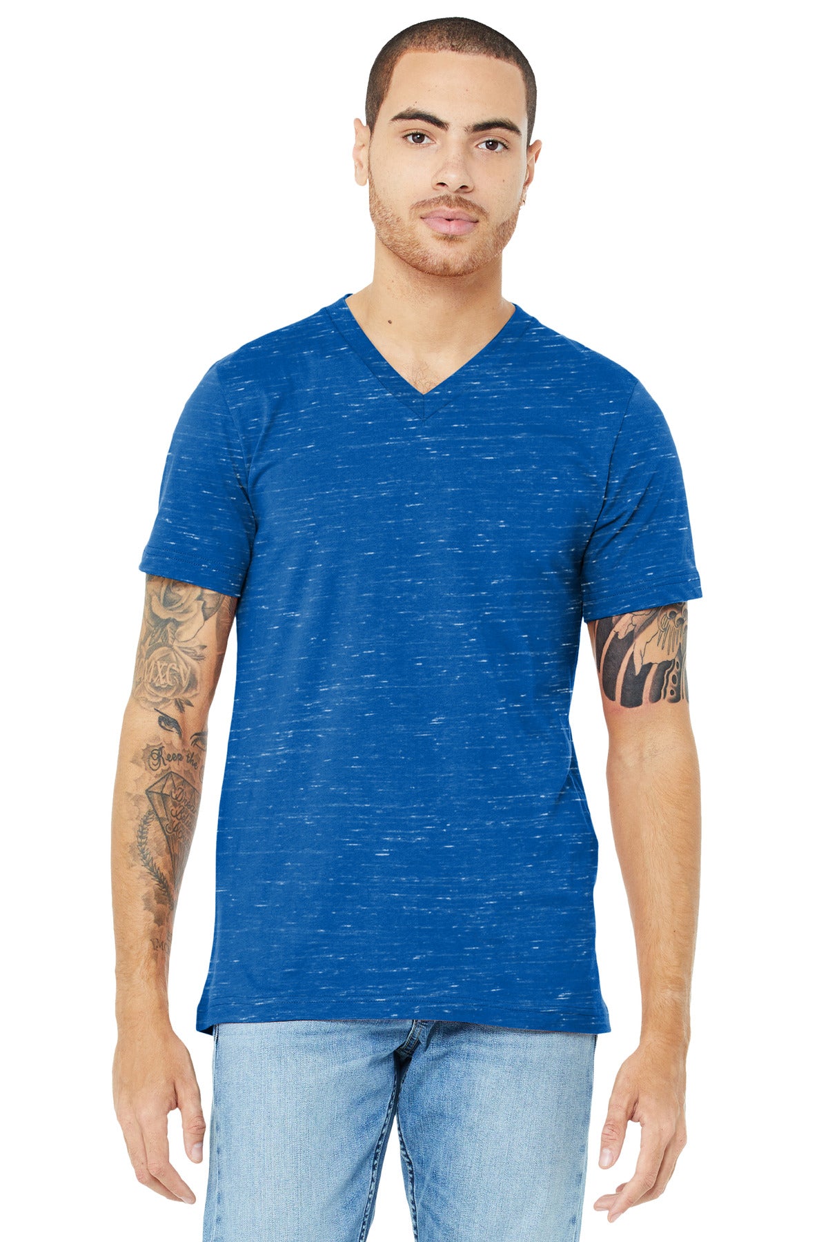 BELLA+CANVAS Unisex Jersey Short Sleeve V-Neck Tee. BC3005 - True Royal Marble - front