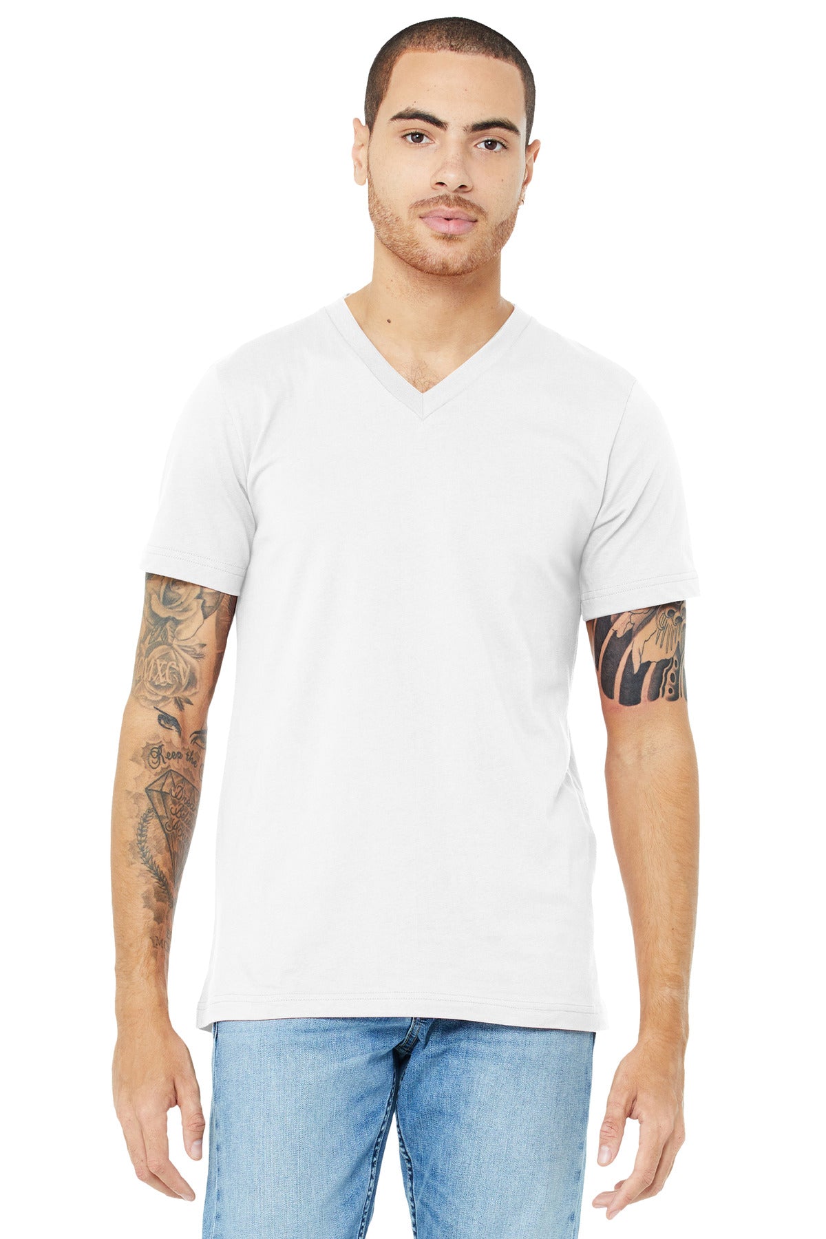 BELLA+CANVAS Unisex Jersey Short Sleeve V-Neck Tee. BC3005 - White - front