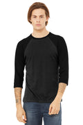 BELLA+CANVAS Unisex 3/4-Sleeve Baseball Tee. BC3200 - Black Heather/ Black - front