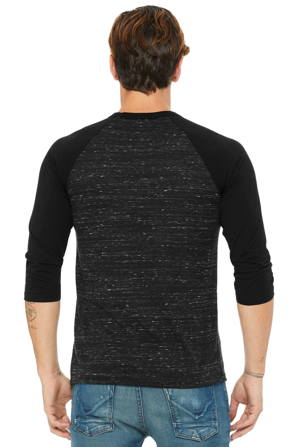 BELLA+CANVAS Unisex 3/4-Sleeve Baseball Tee. BC3200 - Black Marble/ Black - back