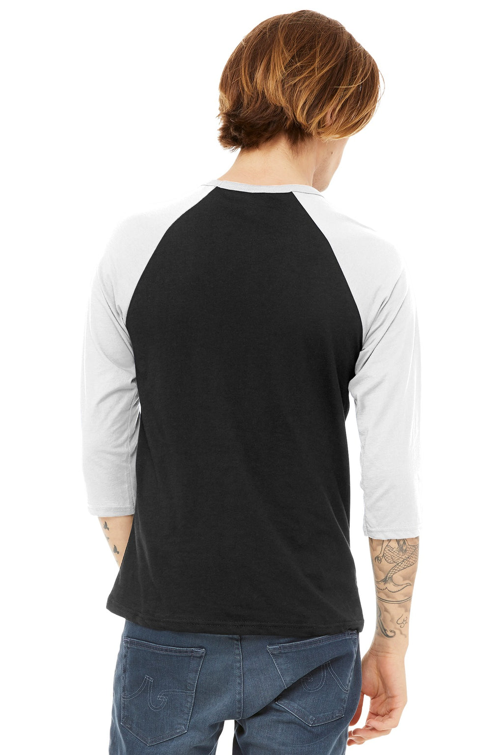 BELLA+CANVAS Unisex 3/4-Sleeve Baseball Tee. BC3200 - Black/ White - back