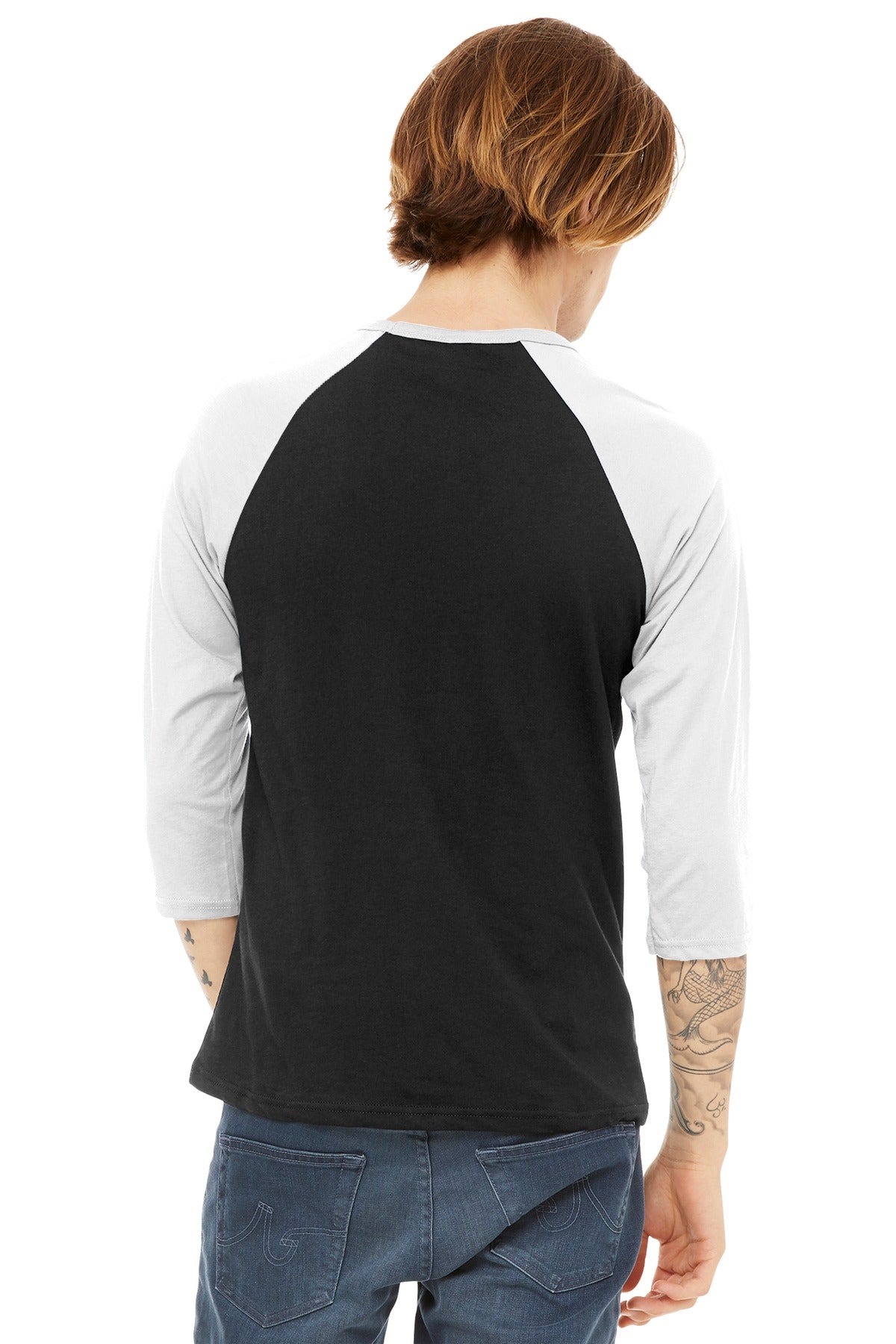 BELLA+CANVAS Unisex 3/4-Sleeve Baseball Tee. BC3200 - Black/ White - back