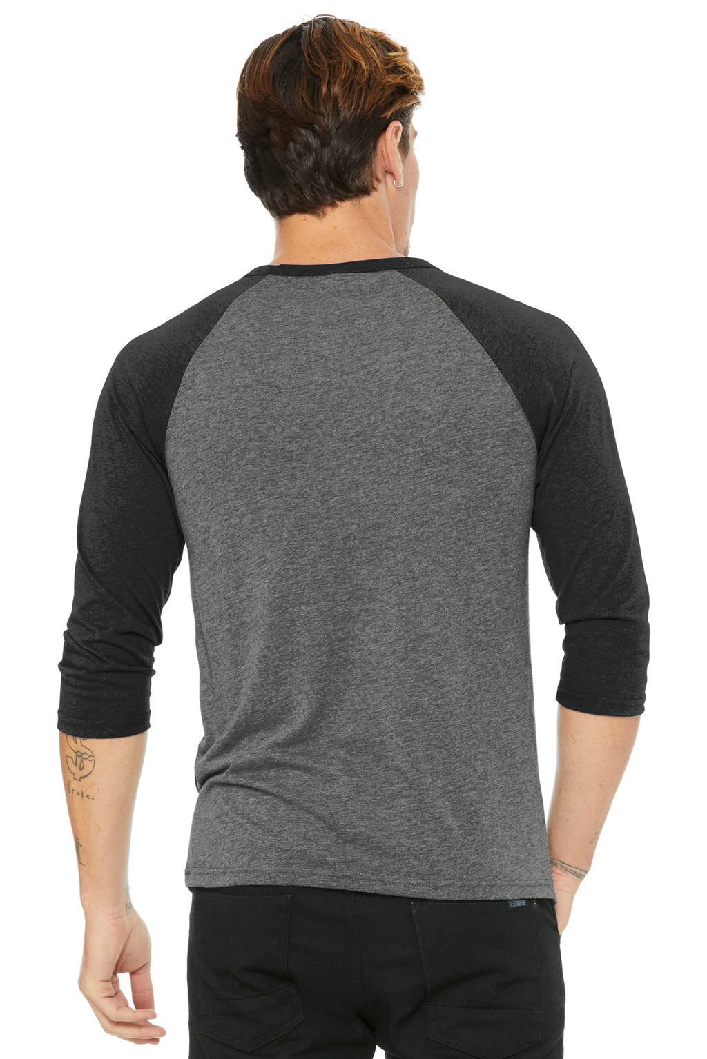 BELLA+CANVAS Unisex 3/4-Sleeve Baseball Tee. BC3200 - Grey/ Charcoal-Black Triblend - back