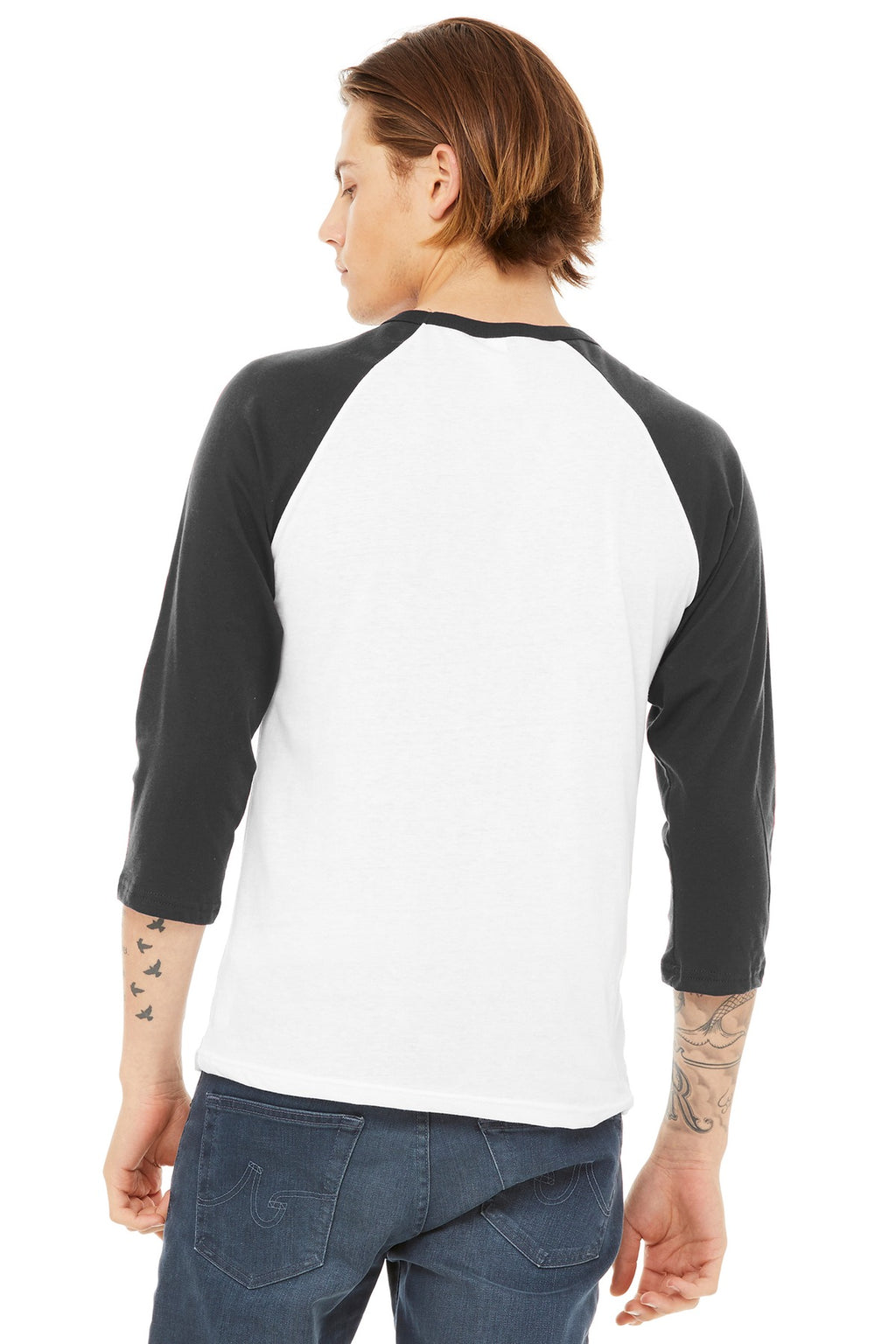 BELLA+CANVAS Unisex 3/4-Sleeve Baseball Tee. BC3200 - White/ Asphalt - back