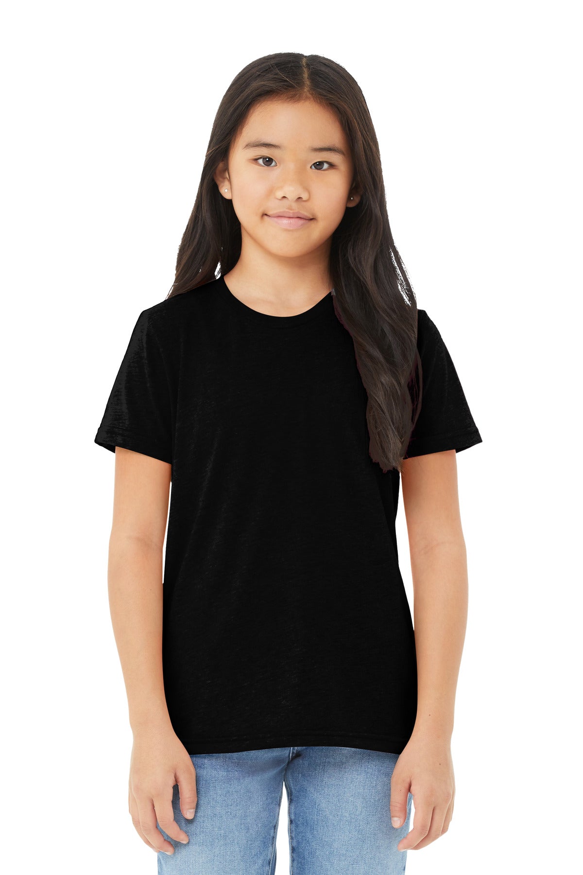BELLA+CANVAS Youth Triblend Short Sleeve Tee. BC3413Y - Solid Black Triblend - front