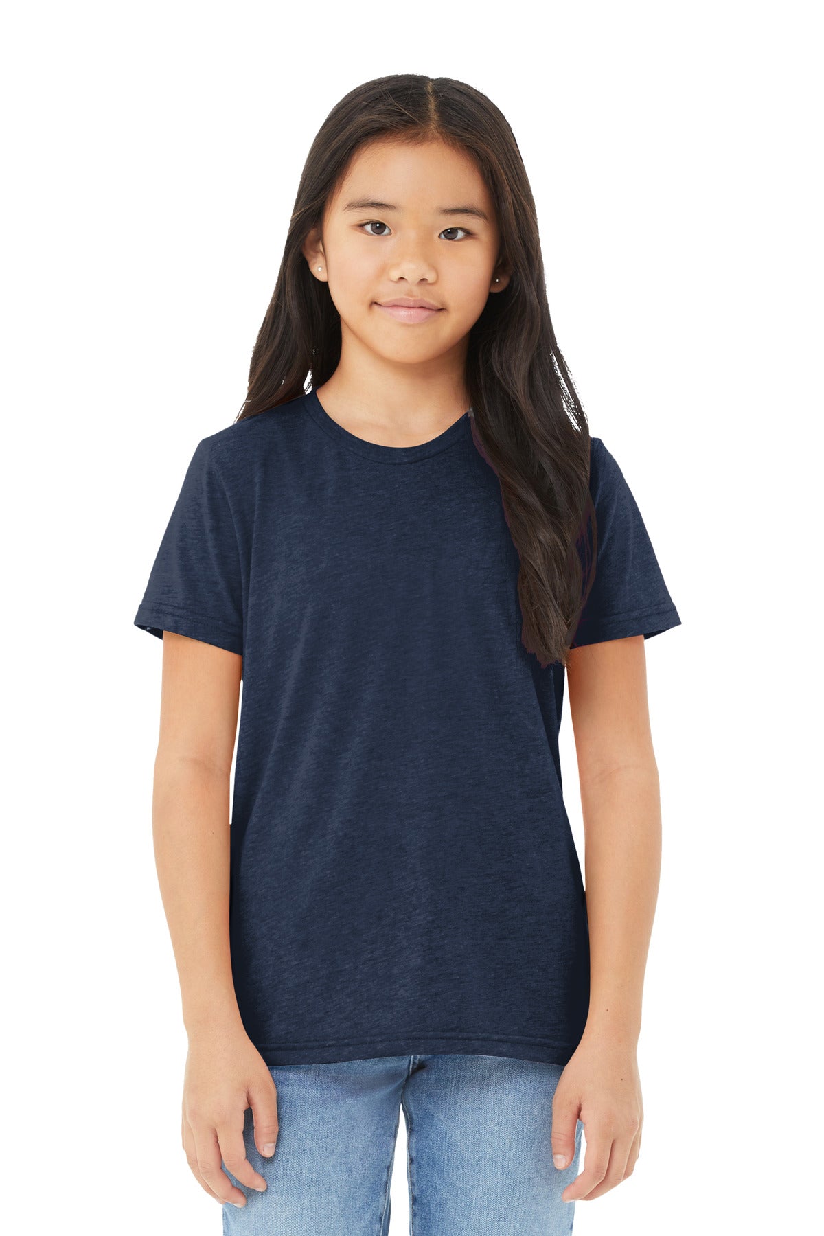 BELLA+CANVAS Youth Triblend Short Sleeve Tee. BC3413Y - Solid Navy Triblend - front